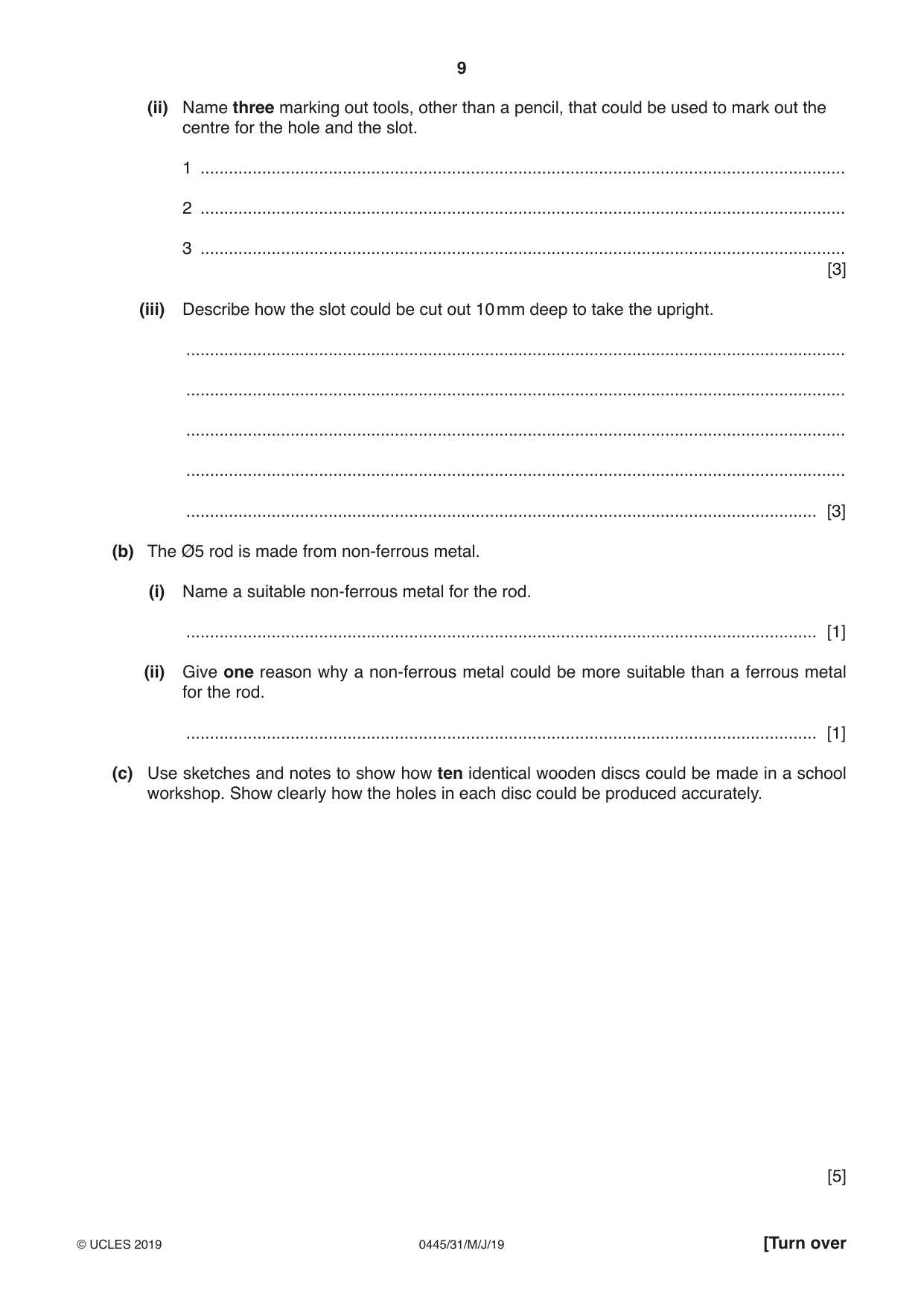 Cambridge IGCSE Design and Technology 0445 2019 May/June Paper 3 · Variant 1 question paper, page 9 of 20