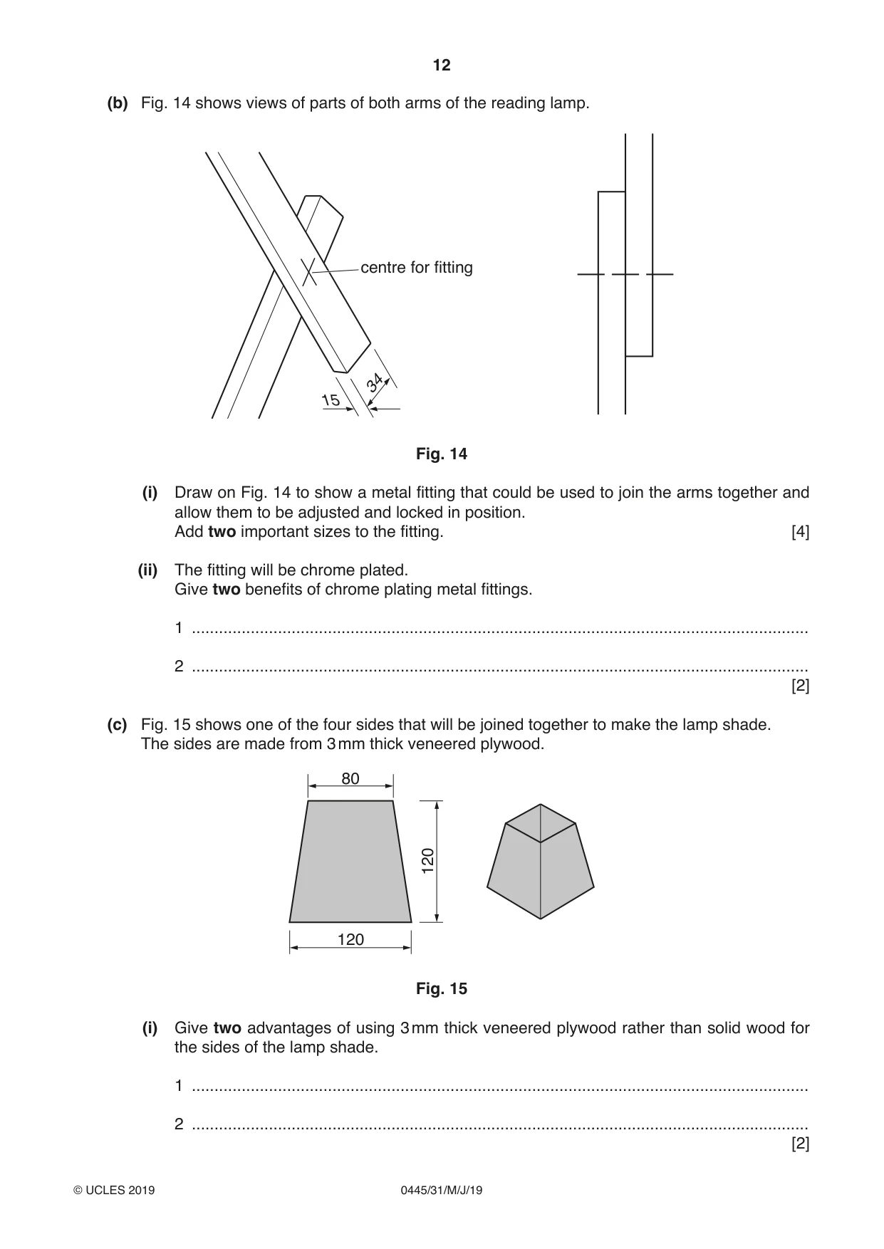 Cambridge IGCSE Design and Technology 0445 2019 May/June Paper 3 · Variant 1 question paper, page 12 of 20