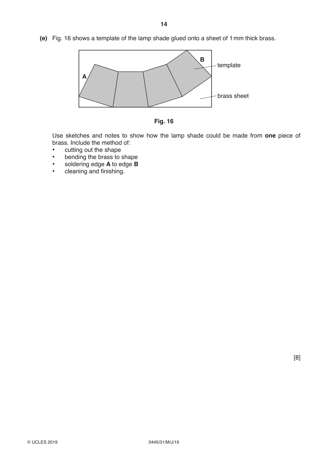 Cambridge IGCSE Design and Technology 0445 2019 May/June Paper 3 · Variant 1 question paper, page 14 of 20