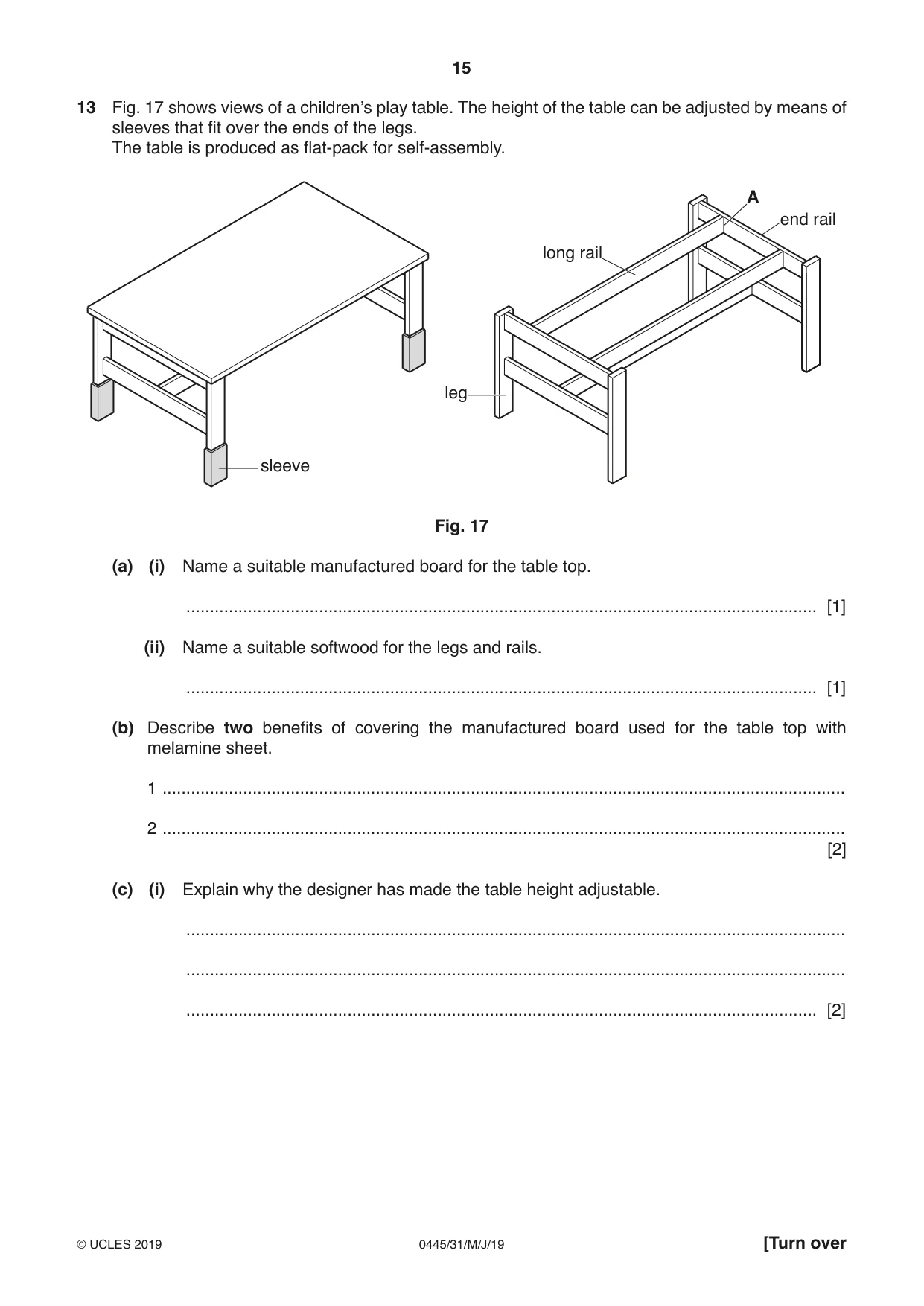 Cambridge IGCSE Design and Technology 0445 2019 May/June Paper 3 · Variant 1 question paper, page 15 of 20