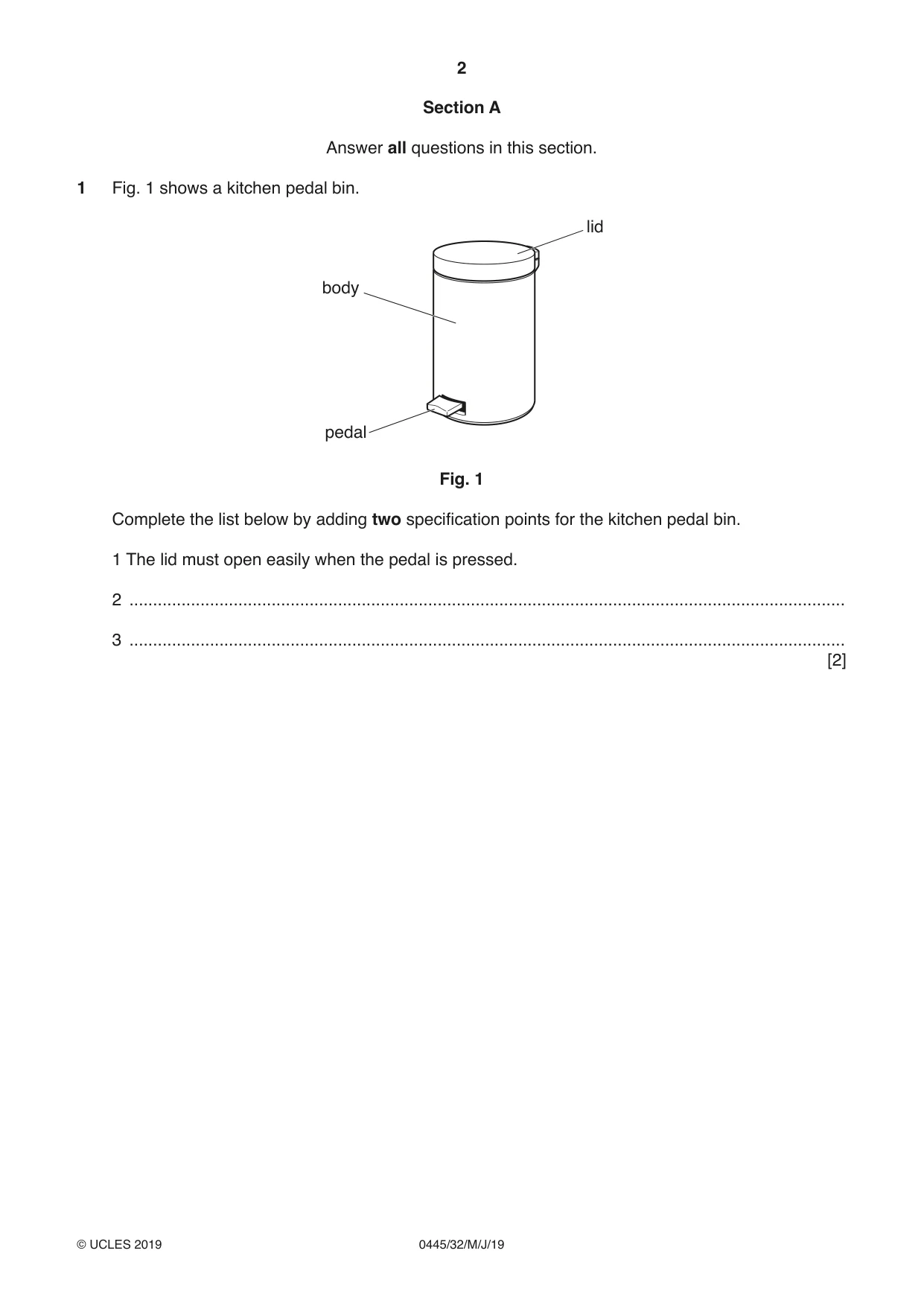 Cambridge IGCSE Design and Technology 0445 2019 May/June Paper 3 · Variant 2 question paper, page 2 of 20