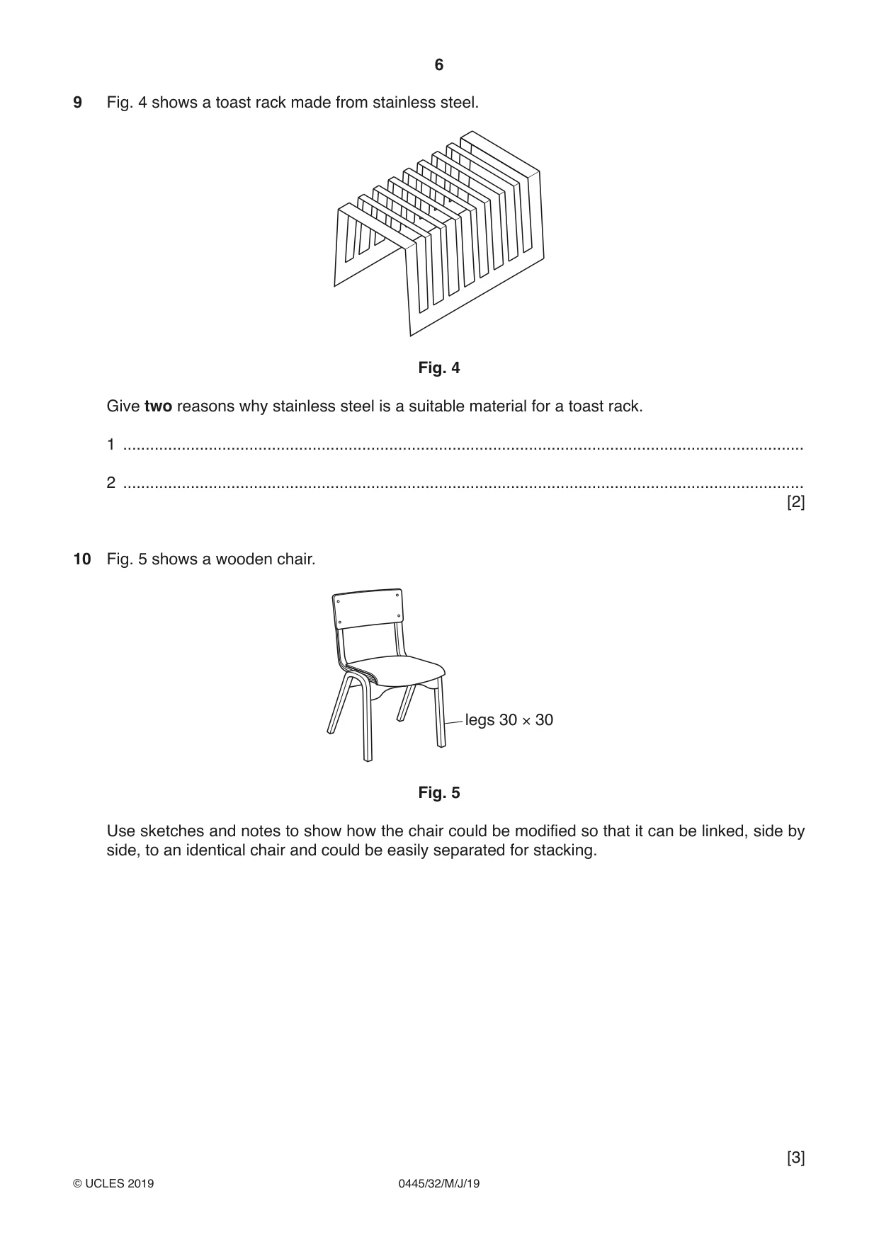 Cambridge IGCSE Design and Technology 0445 2019 May/June Paper 3 · Variant 2 question paper, page 6 of 20