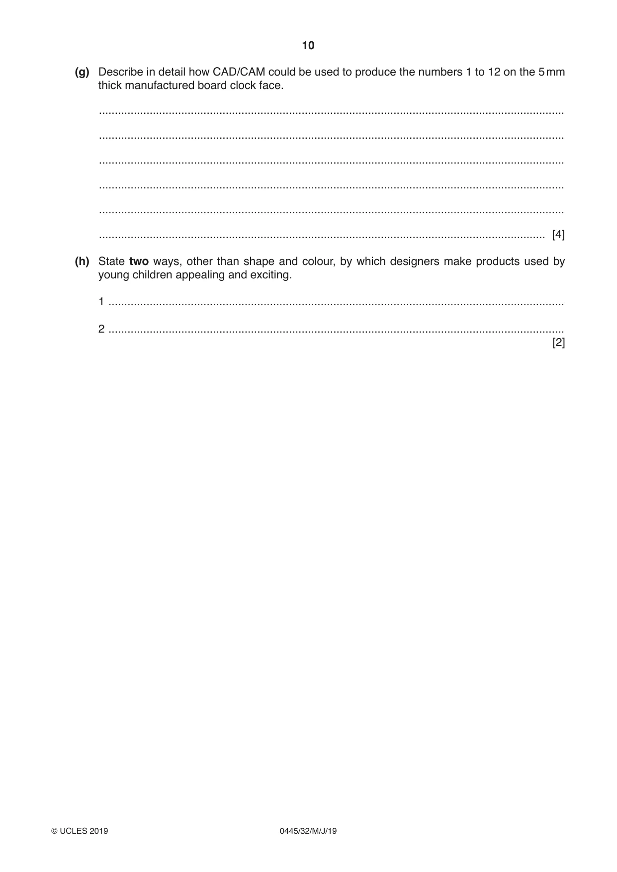 Cambridge IGCSE Design and Technology 0445 2019 May/June Paper 3 · Variant 2 question paper, page 10 of 20