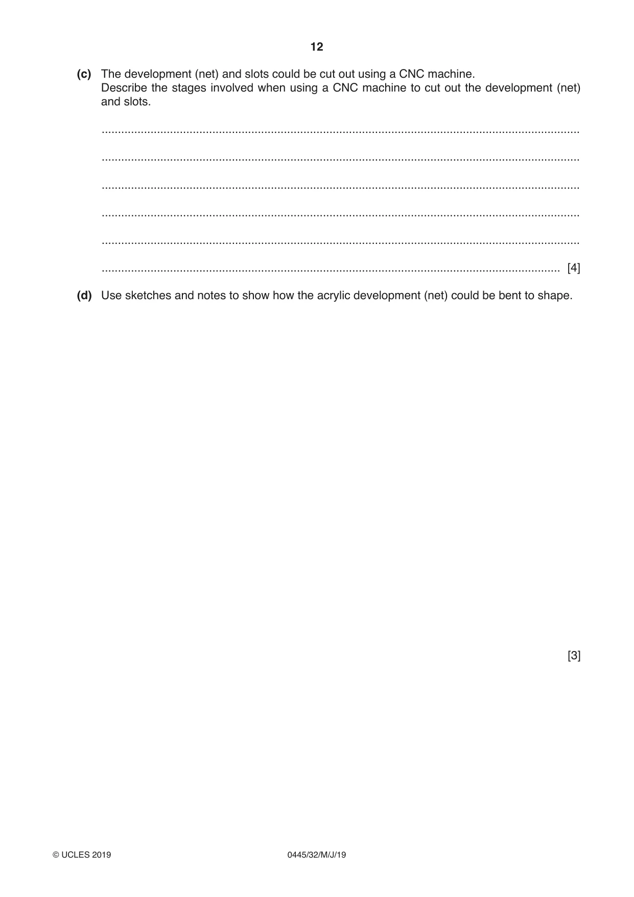 Cambridge IGCSE Design and Technology 0445 2019 May/June Paper 3 · Variant 2 question paper, page 12 of 20