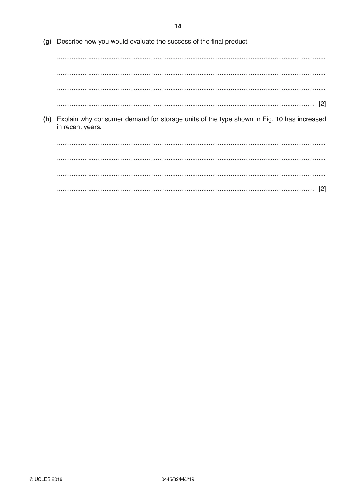 Cambridge IGCSE Design and Technology 0445 2019 May/June Paper 3 · Variant 2 question paper, page 14 of 20
