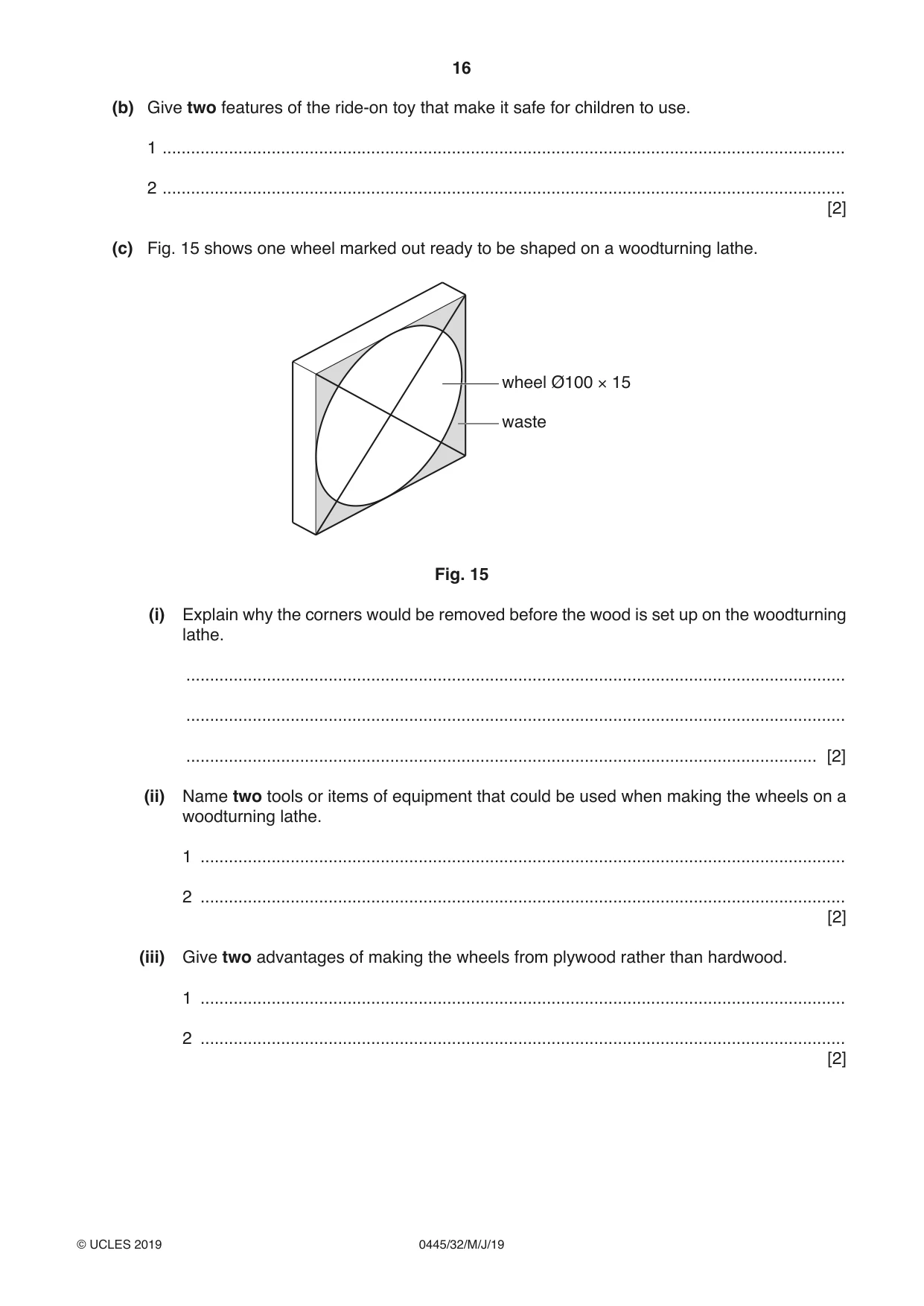 Cambridge IGCSE Design and Technology 0445 2019 May/June Paper 3 · Variant 2 question paper, page 16 of 20
