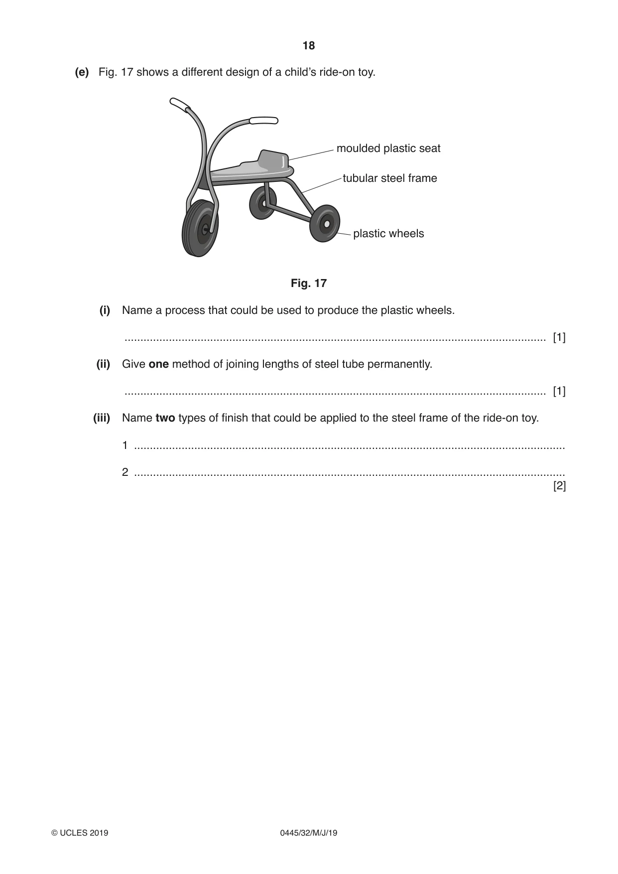 Cambridge IGCSE Design and Technology 0445 2019 May/June Paper 3 · Variant 2 question paper, page 18 of 20