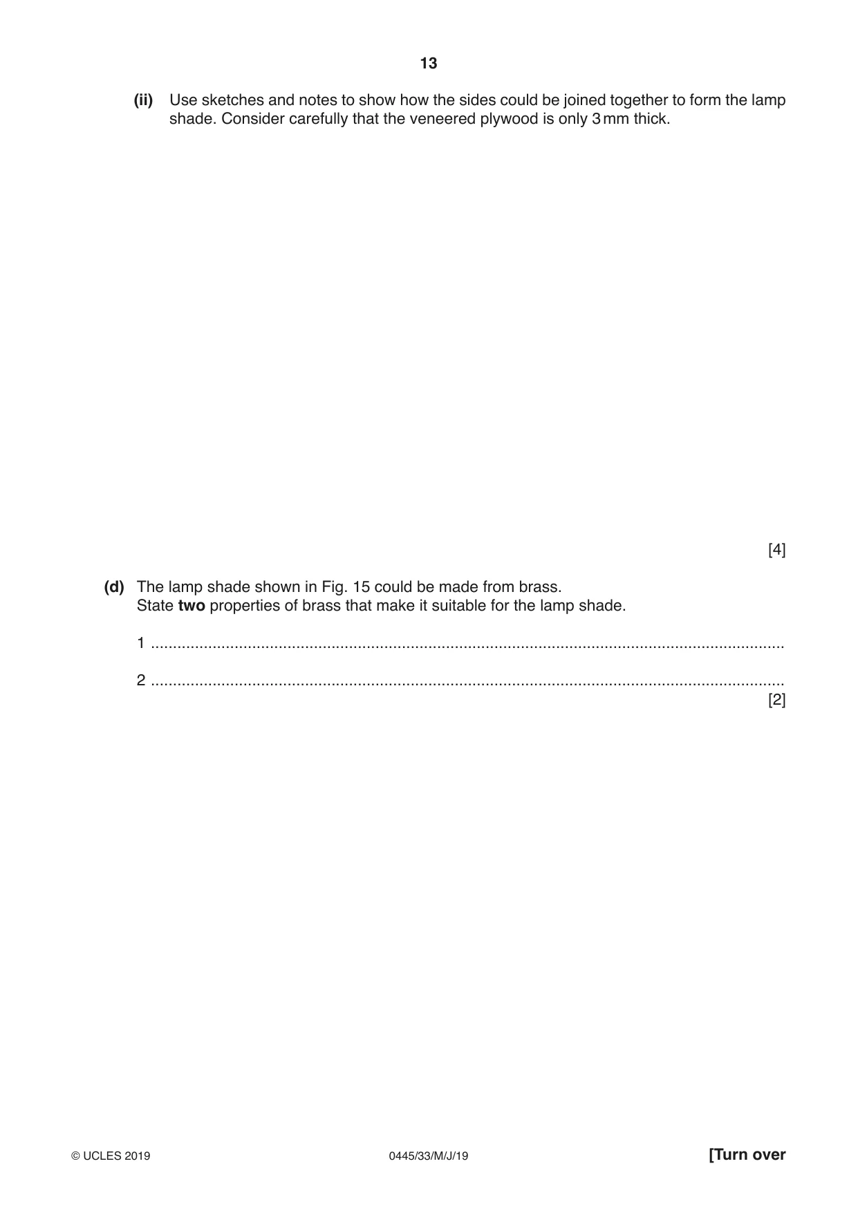 Cambridge IGCSE Design and Technology 0445 2019 May/June Paper 3 · Variant 3 question paper, page 13 of 20
