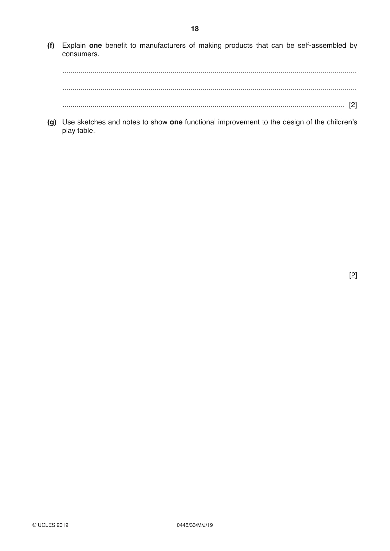 Cambridge IGCSE Design and Technology 0445 2019 May/June Paper 3 · Variant 3 question paper, page 18 of 20