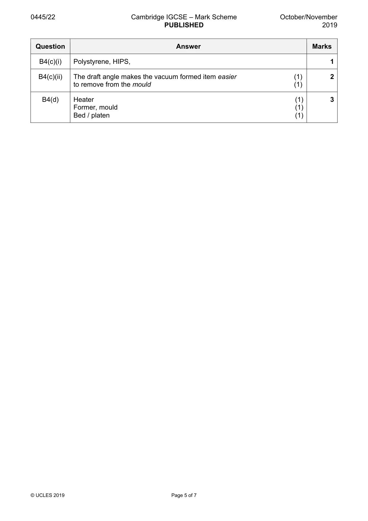Mark scheme, page 5 of 7