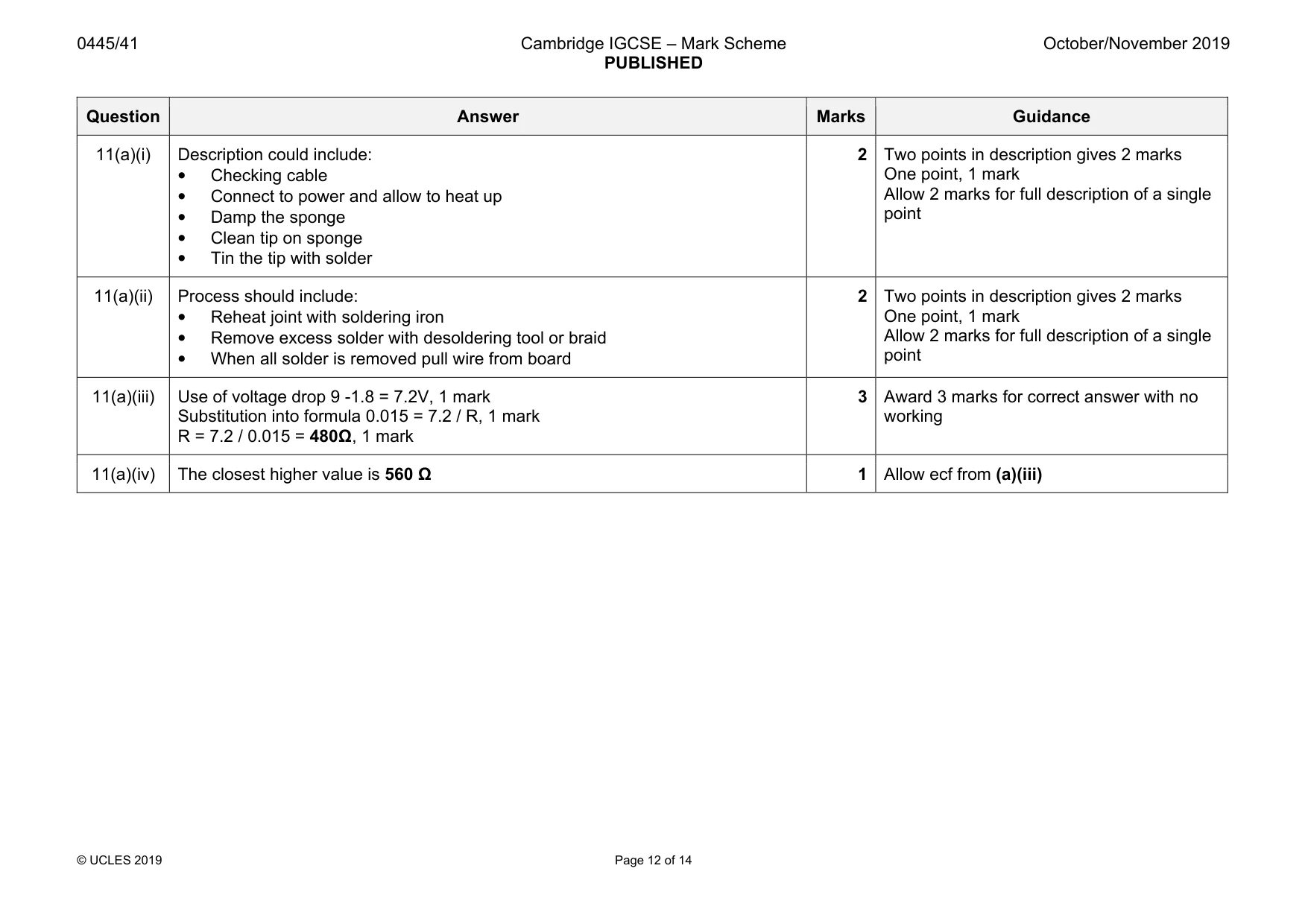 Mark scheme, page 12 of 14