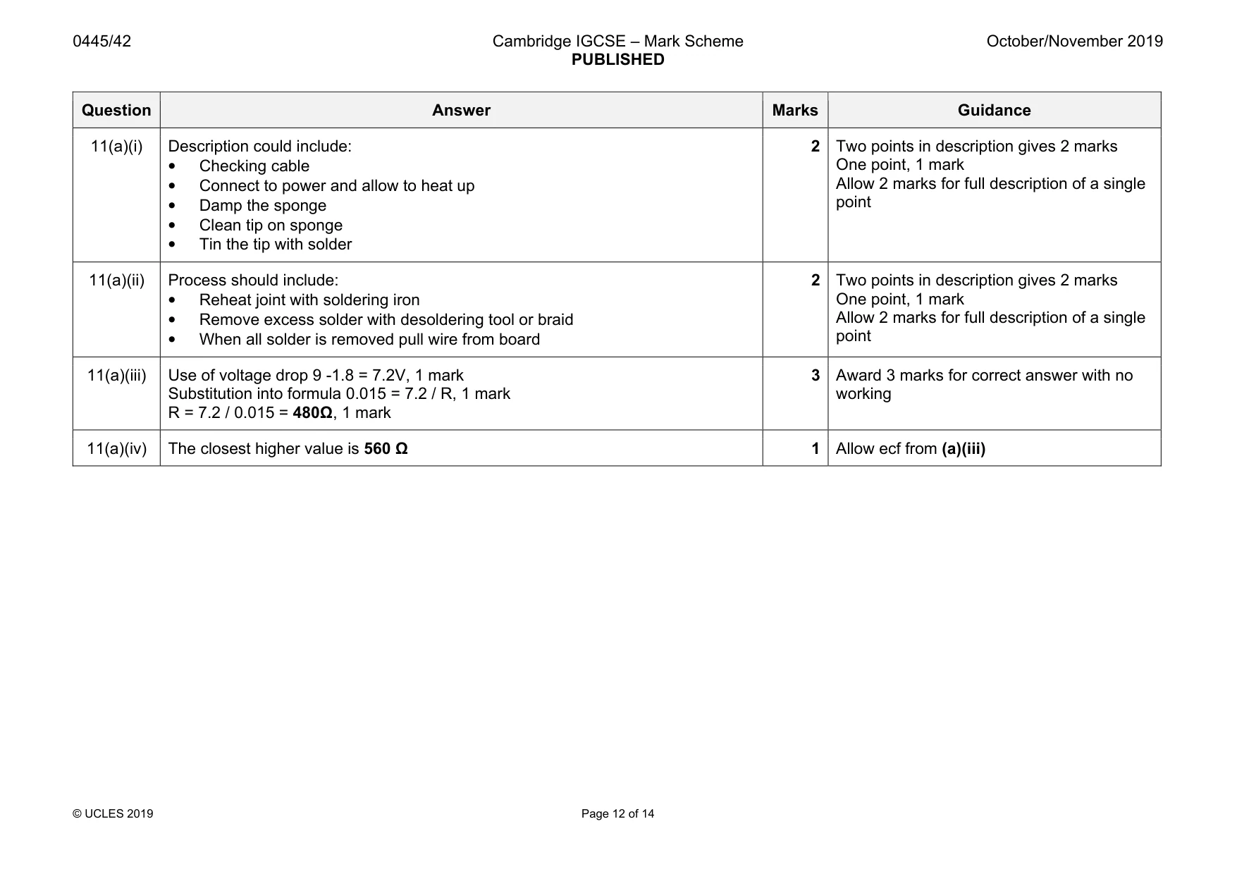 Mark scheme, page 12 of 14