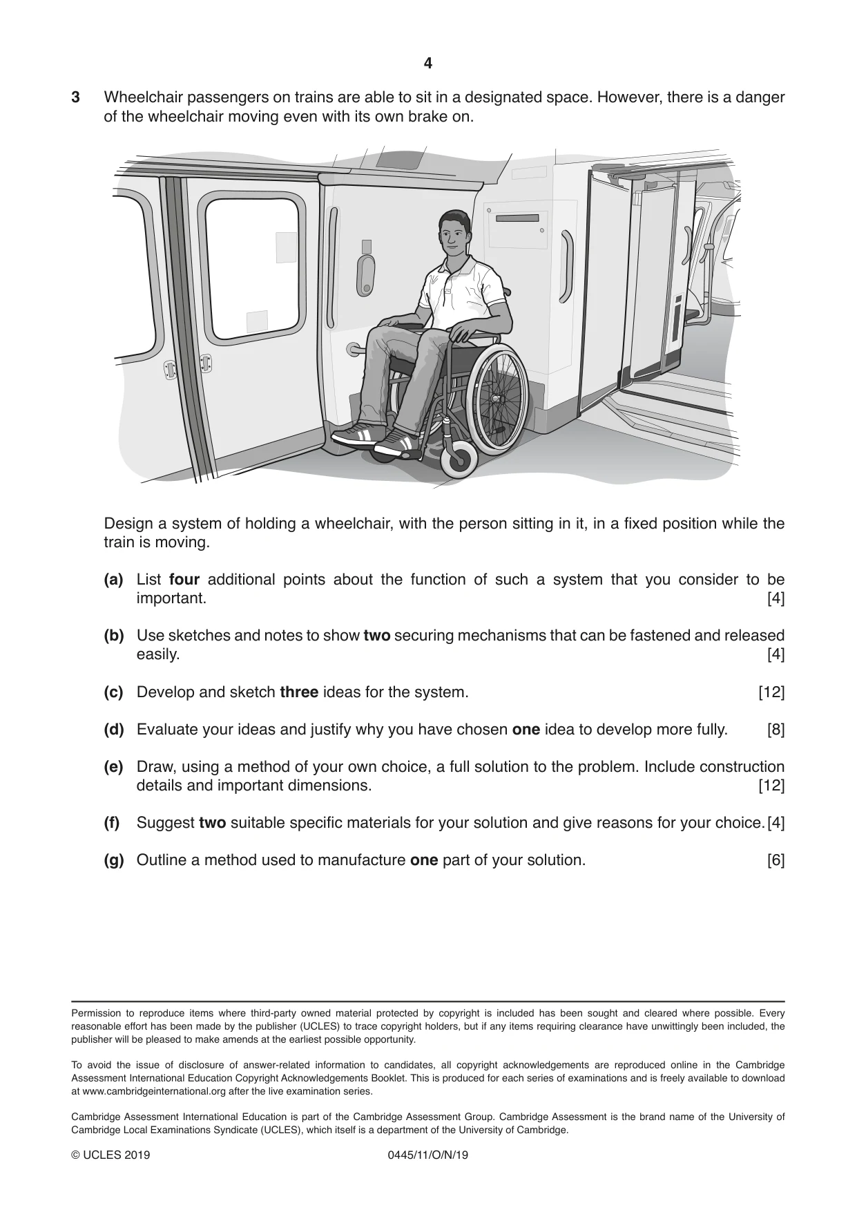 Cambridge IGCSE Design and Technology 0445 2019 Oct/Nov Paper 1 · Variant 1 question paper, page 4 of 4