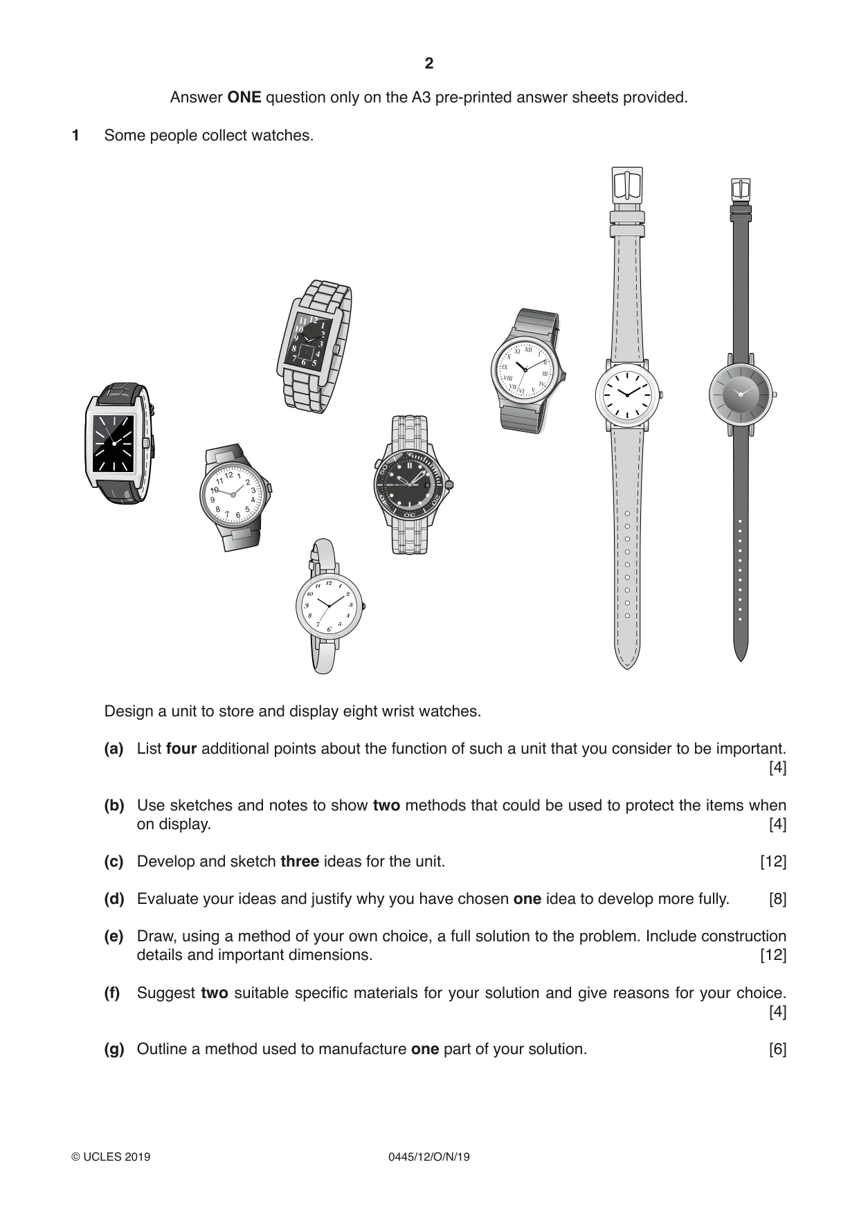 Cambridge IGCSE Design and Technology 0445 2019 Oct/Nov Paper 1 · Variant 2 question paper, page 2 of 4