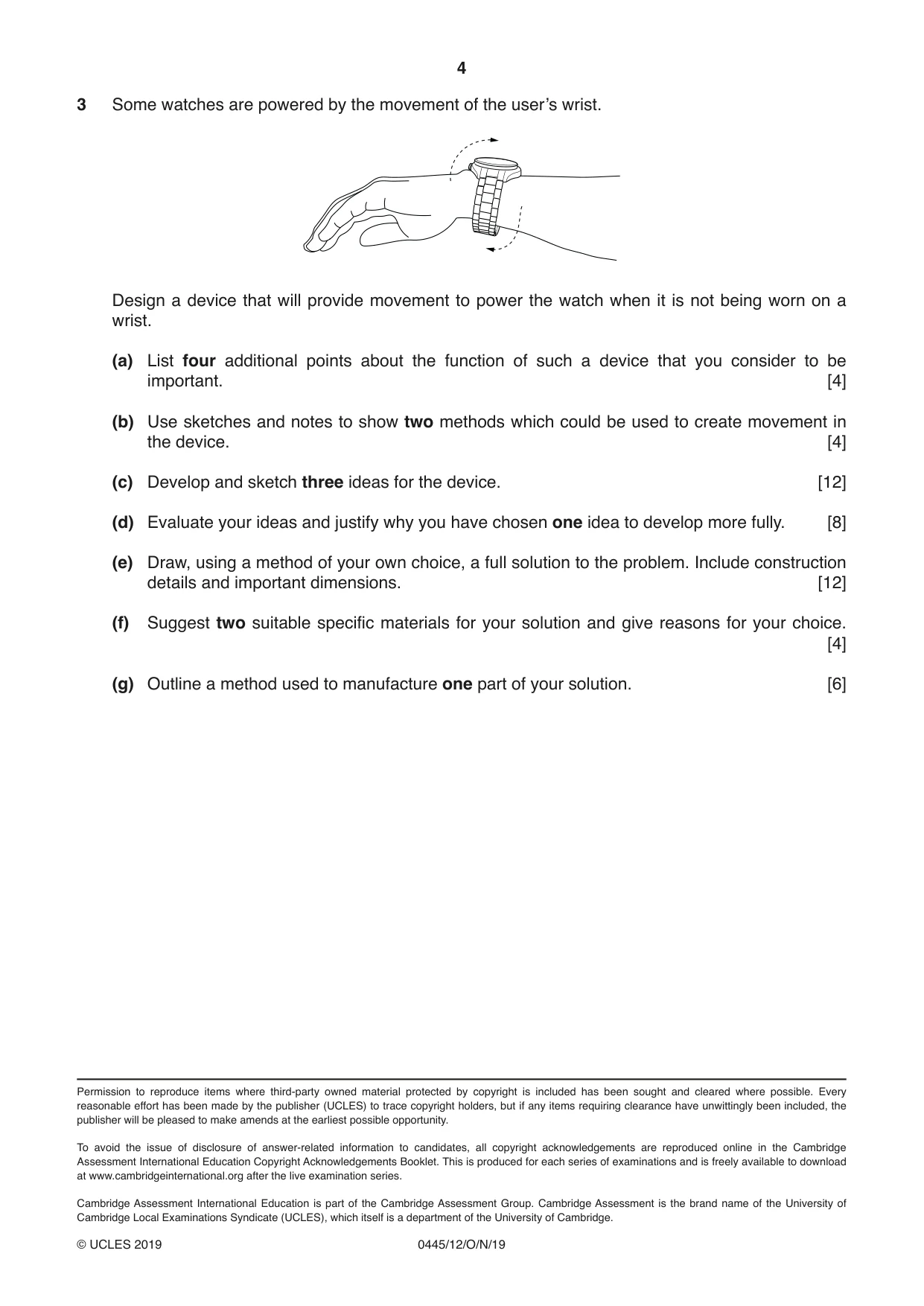 Cambridge IGCSE Design and Technology 0445 2019 Oct/Nov Paper 1 · Variant 2 question paper, page 4 of 4
