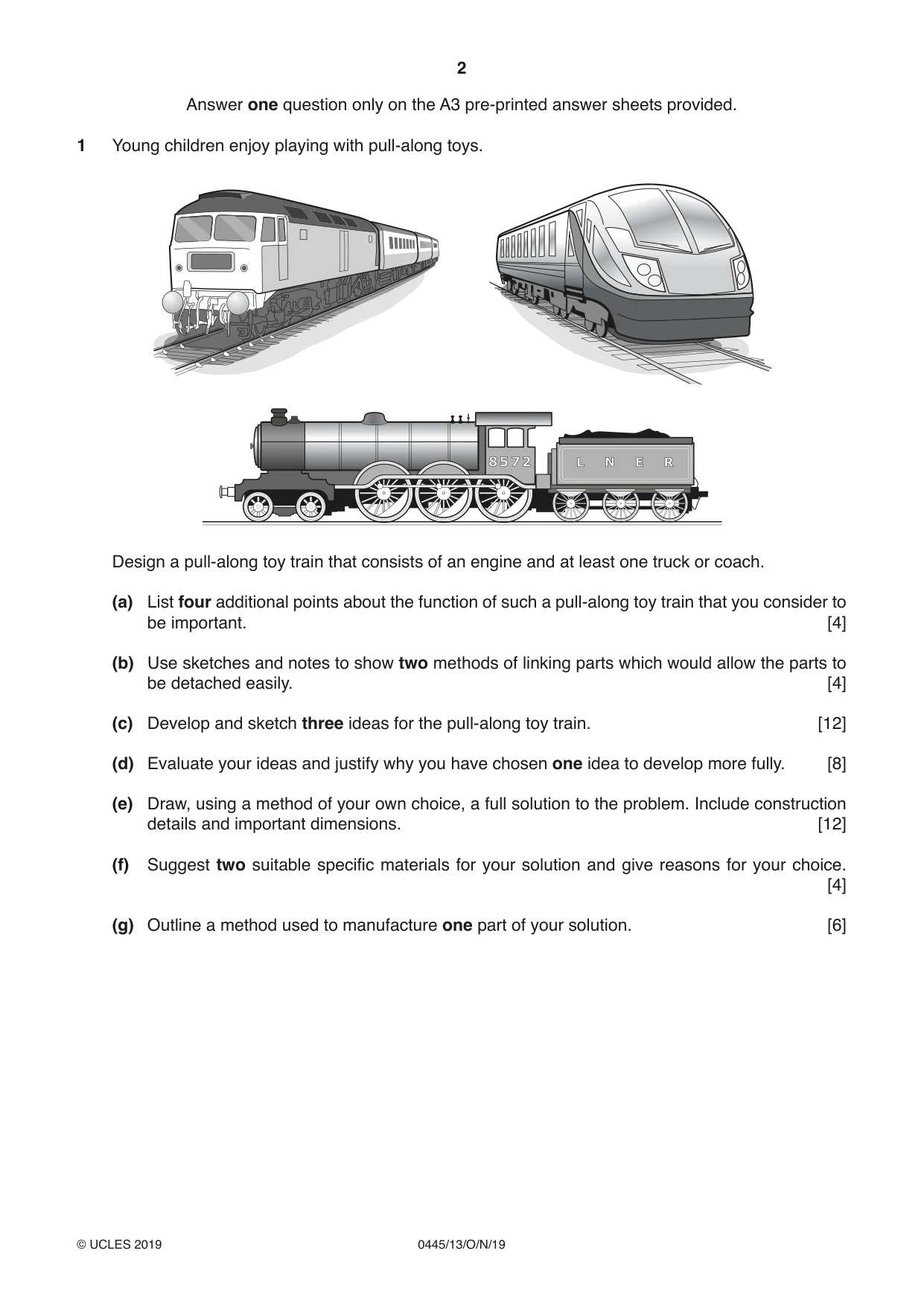 Cambridge IGCSE Design and Technology 0445 2019 Oct/Nov Paper 1 · Variant 3 question paper, page 2 of 4