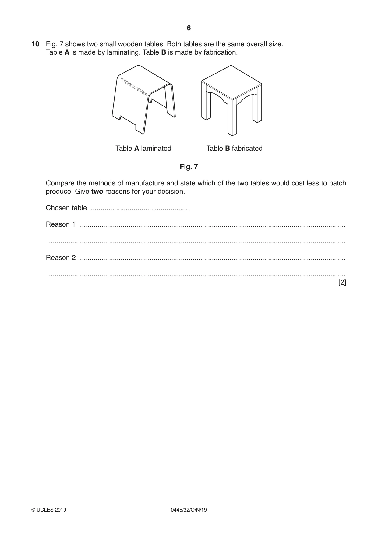 Cambridge IGCSE Design and Technology 0445 2019 Oct/Nov Paper 3 · Variant 2 question paper, page 6 of 20