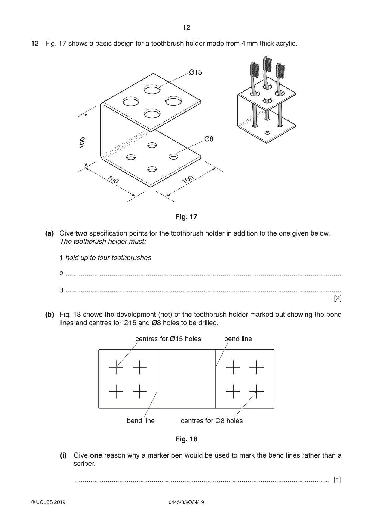 Cambridge IGCSE Design and Technology 0445 2019 Oct/Nov Paper 3 · Variant 3 question paper, page 12 of 20
