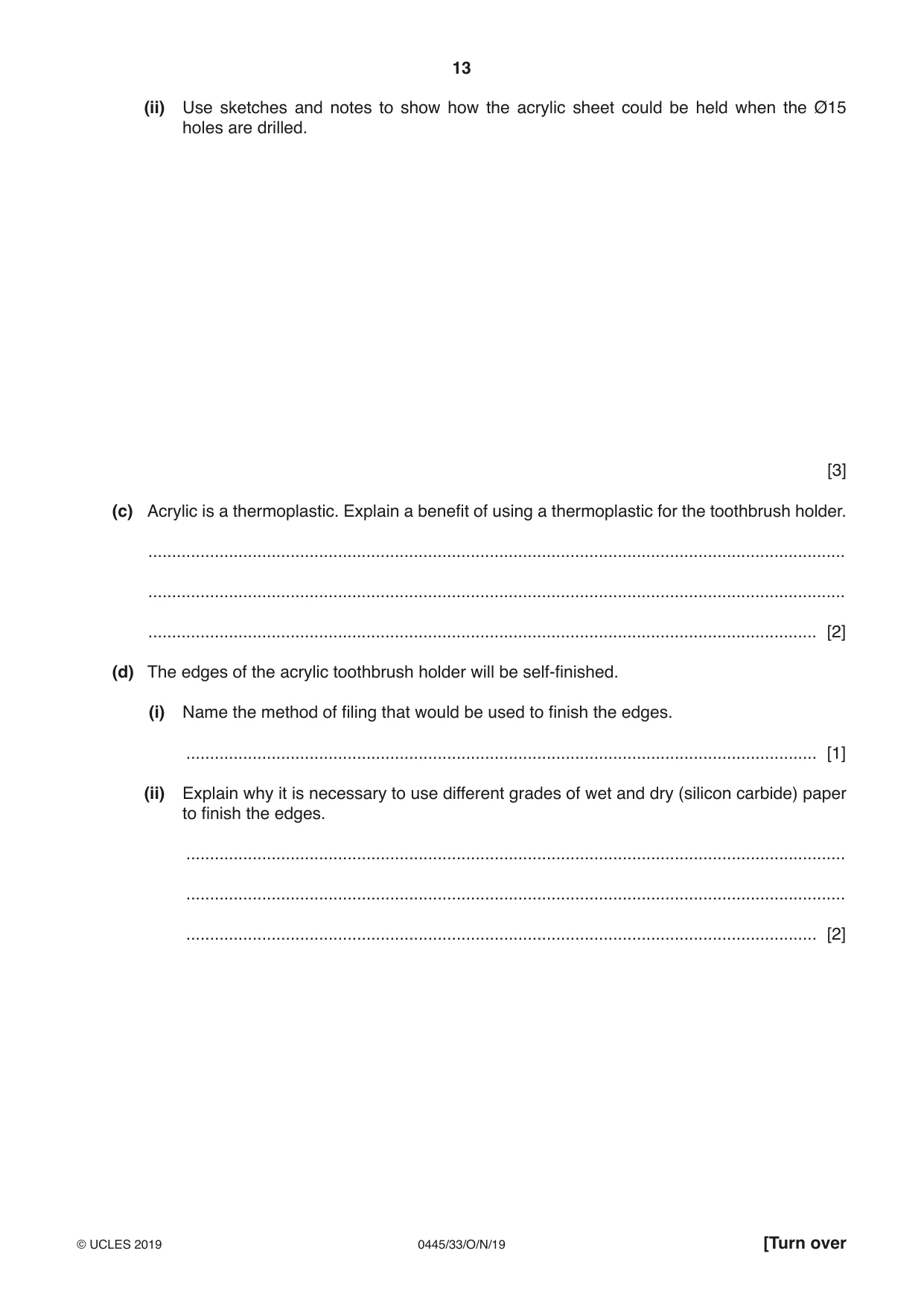 Cambridge IGCSE Design and Technology 0445 2019 Oct/Nov Paper 3 · Variant 3 question paper, page 13 of 20