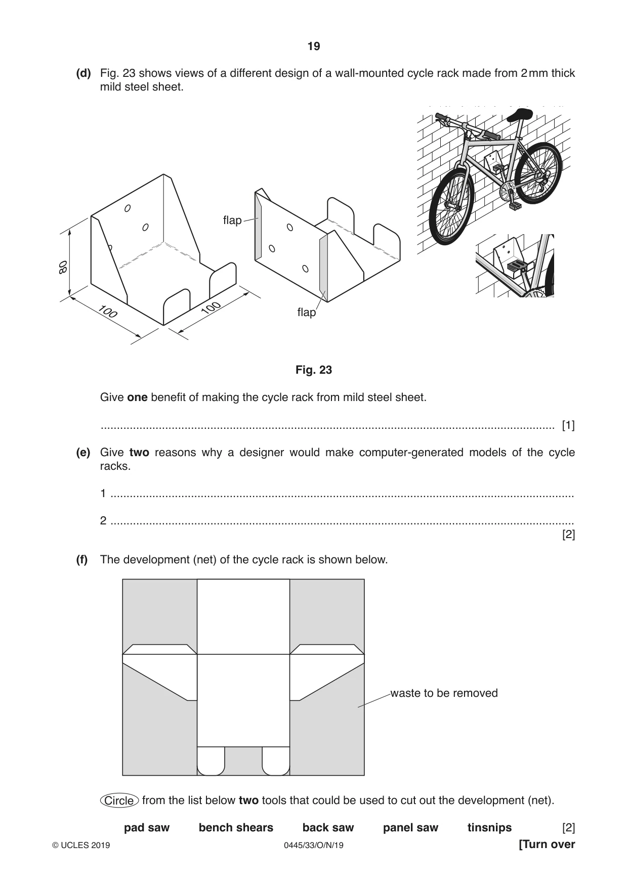 Cambridge IGCSE Design and Technology 0445 2019 Oct/Nov Paper 3 · Variant 3 question paper, page 19 of 20