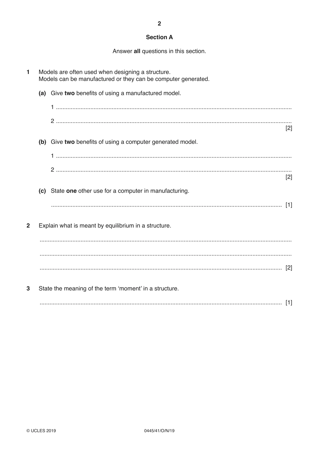 Cambridge IGCSE Design and Technology 0445 2019 Oct/Nov Paper 4 · Variant 1 question paper, page 2 of 20