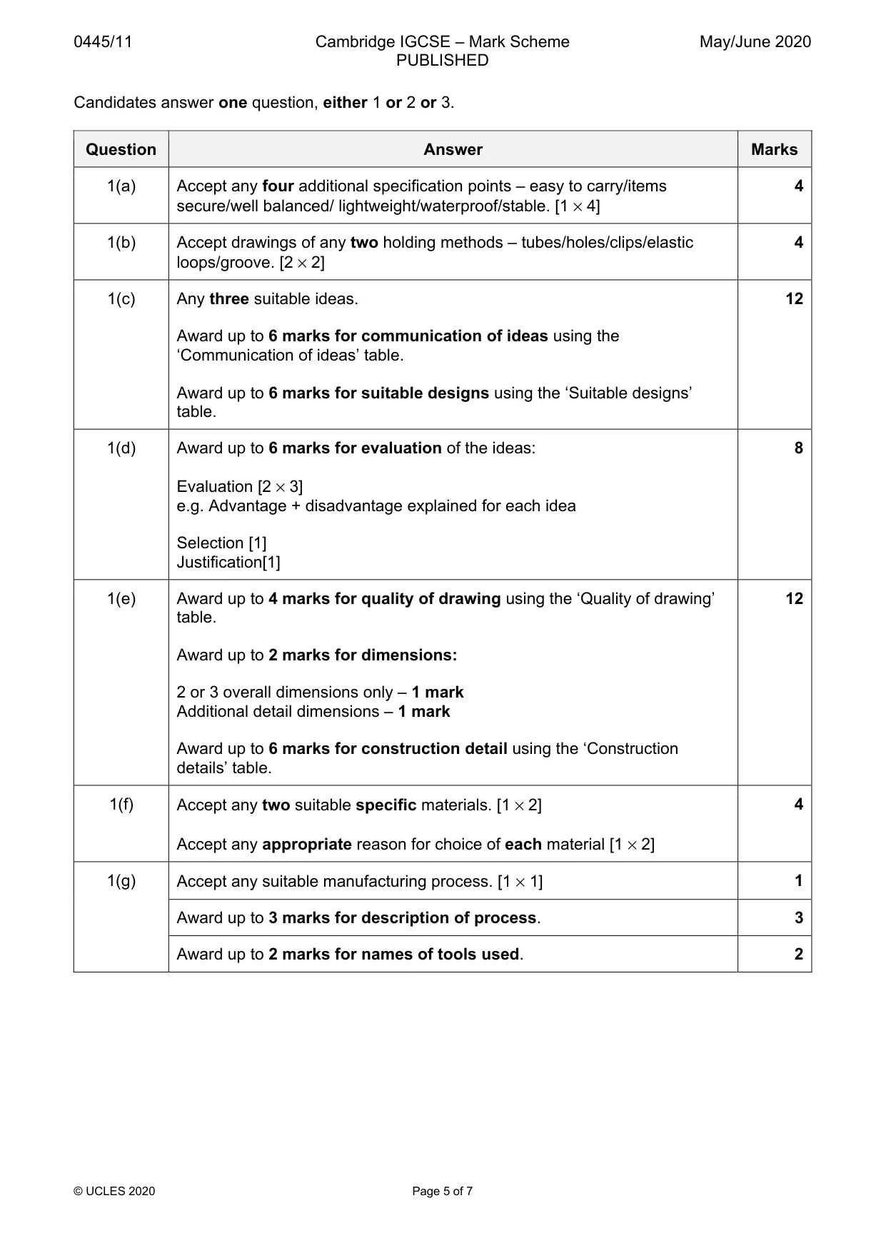 Mark scheme, page 5 of 7