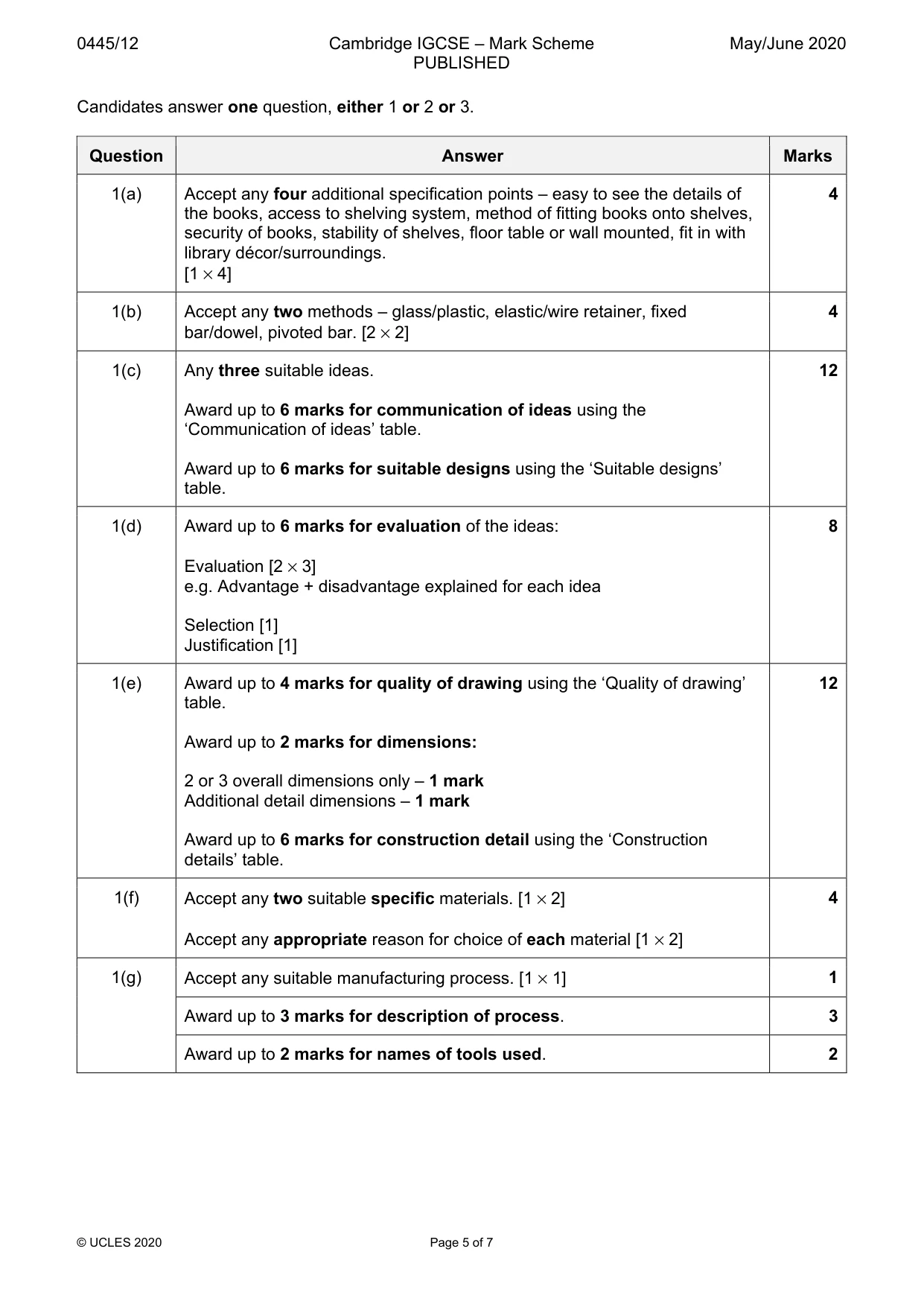 Mark scheme, page 5 of 7