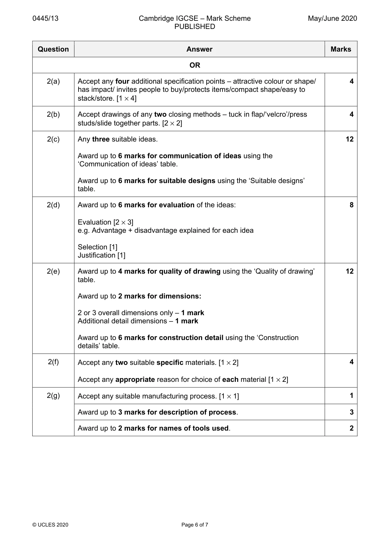 Mark scheme, page 6 of 7