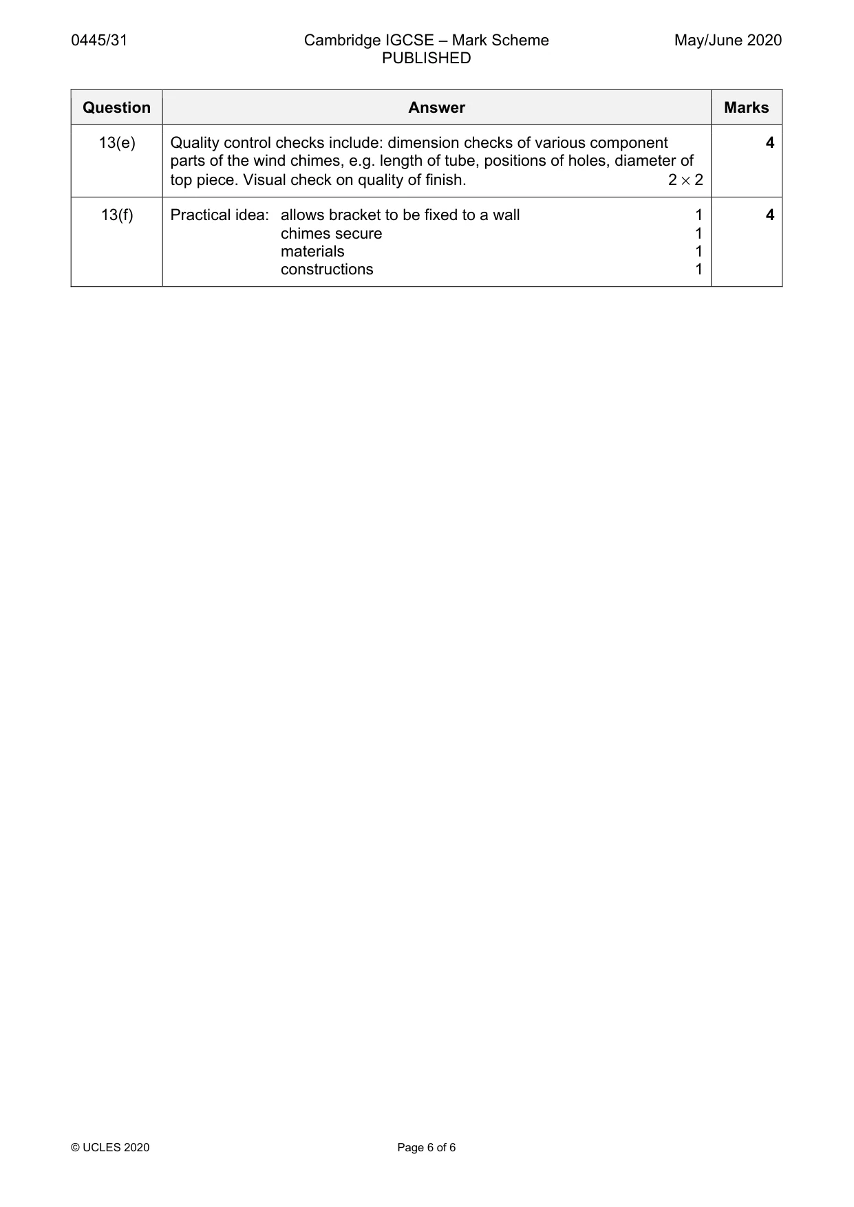 Mark scheme, page 6 of 6