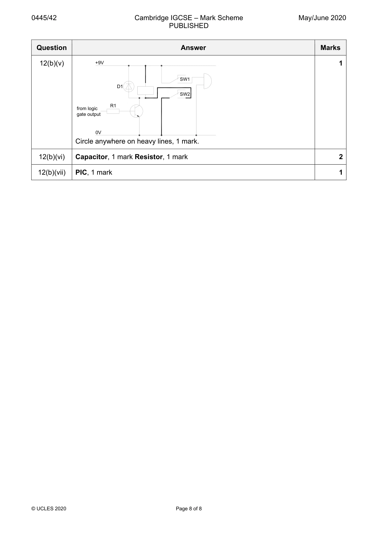 Mark scheme, page 8 of 8