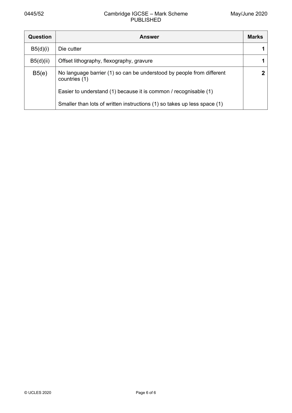 Mark scheme, page 6 of 6