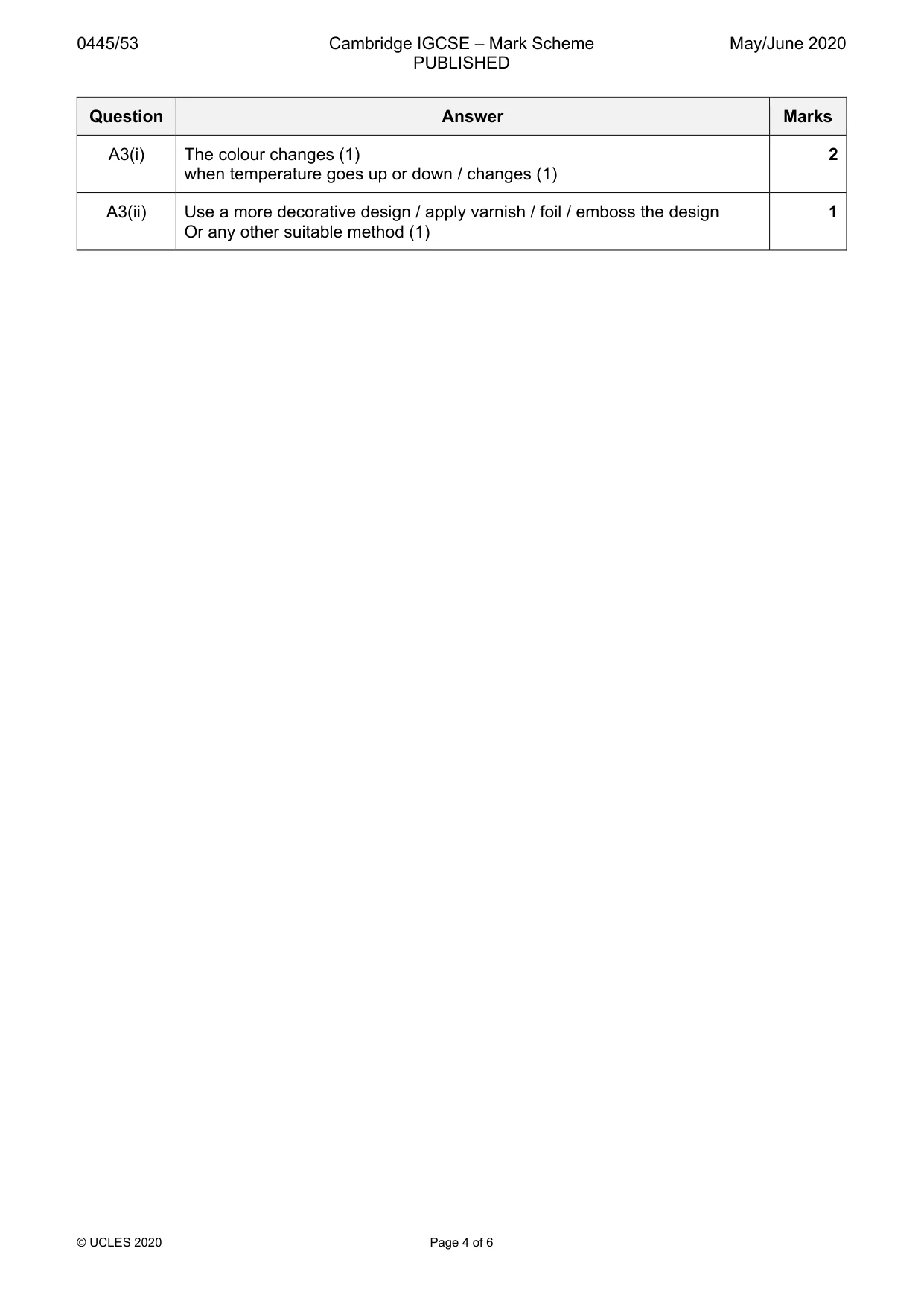 Mark scheme, page 4 of 6