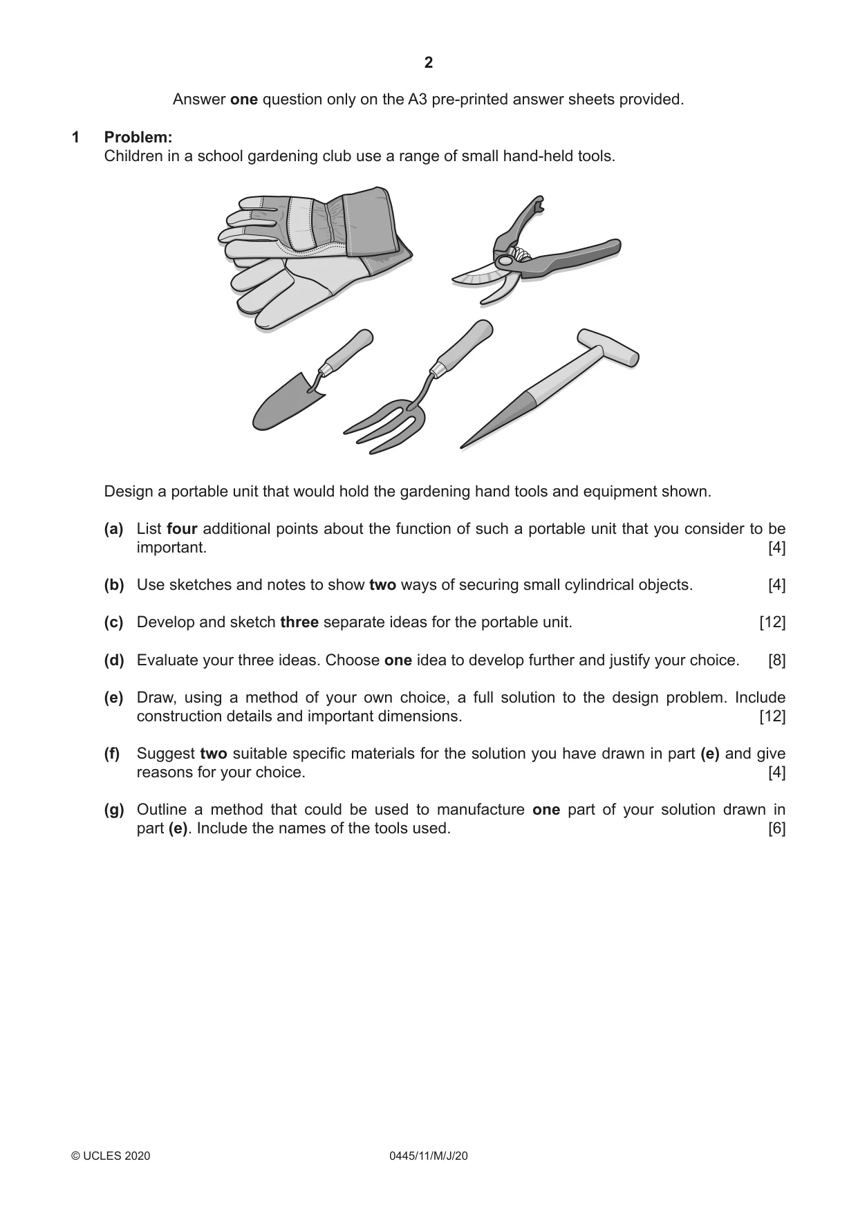 Cambridge IGCSE Design and Technology 0445 2020 May/June Paper 1 · Variant 1 question paper, page 2 of 4