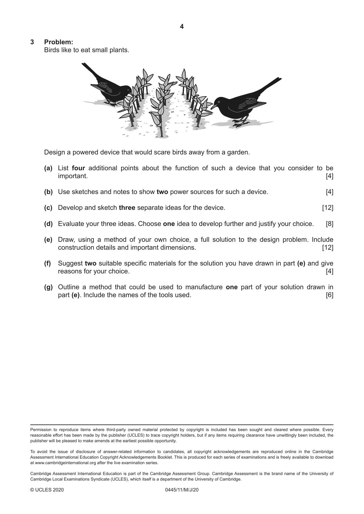 Cambridge IGCSE Design and Technology 0445 2020 May/June Paper 1 · Variant 1 question paper, page 4 of 4