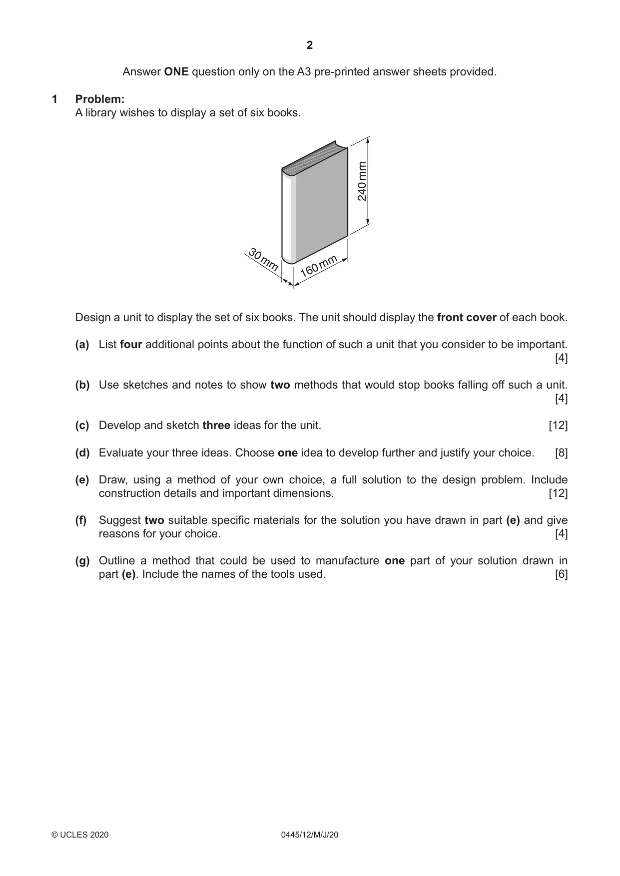 Cambridge IGCSE Design and Technology 0445 2020 May/June Paper 1 · Variant 2 question paper, page 2 of 4