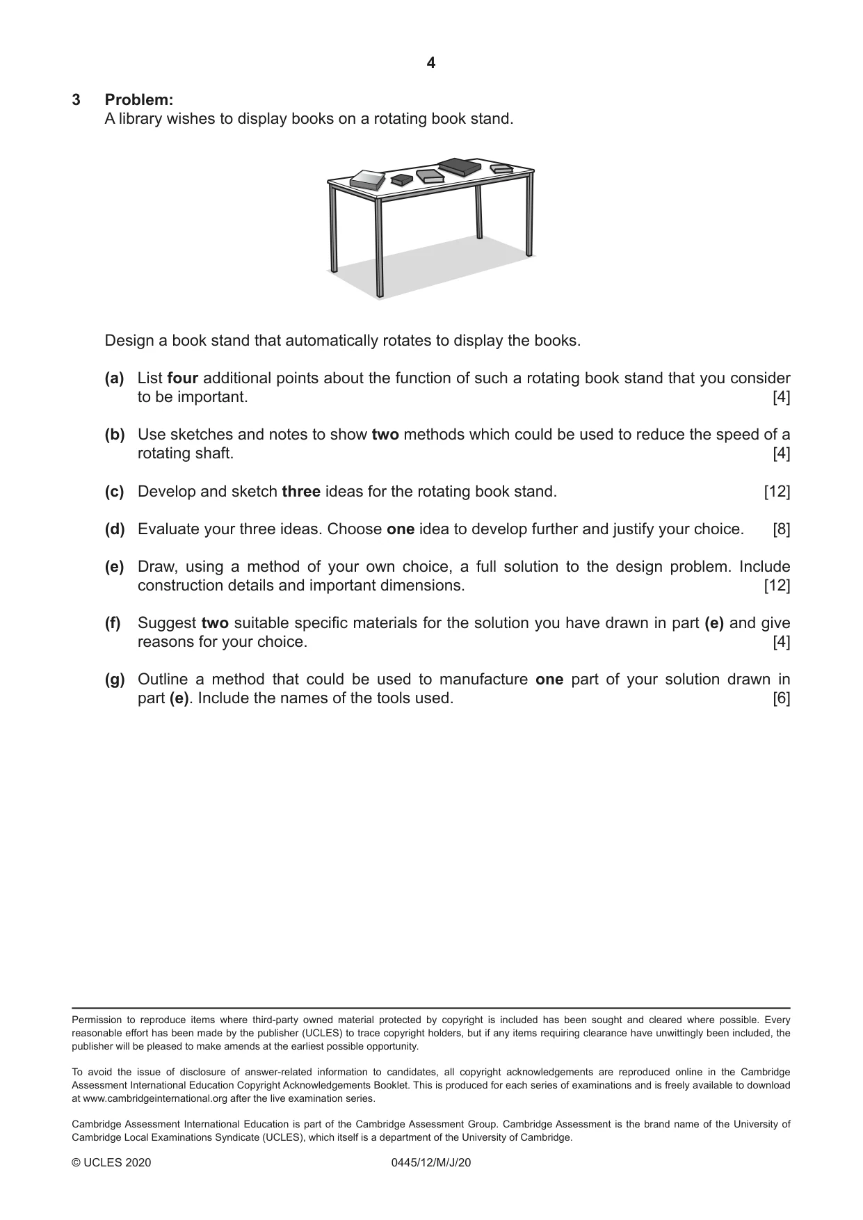 Cambridge IGCSE Design and Technology 0445 2020 May/June Paper 1 · Variant 2 question paper, page 4 of 4