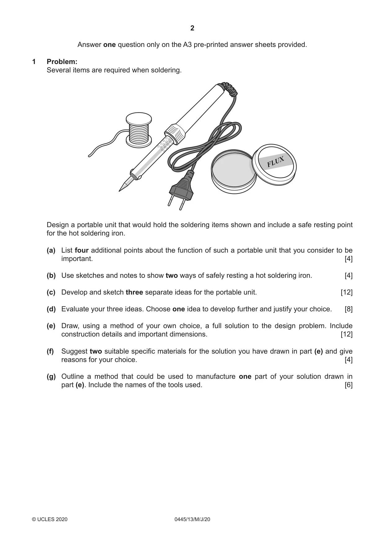 Cambridge IGCSE Design and Technology 0445 2020 May/June Paper 1 · Variant 3 question paper, page 2 of 4