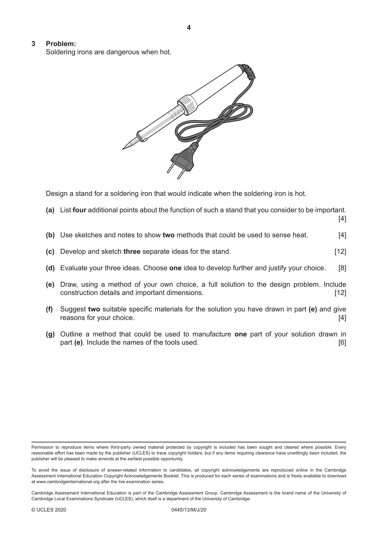 Cambridge IGCSE Design and Technology 0445 2020 May/June Paper 1 · Variant 3 question paper, page 4 of 4