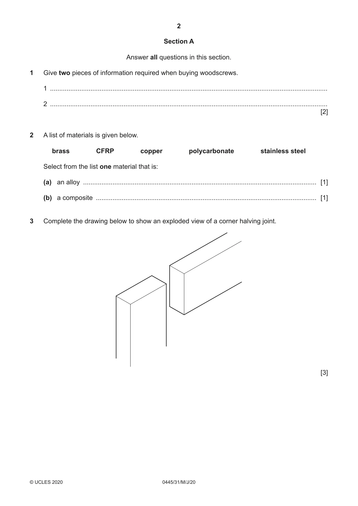Cambridge IGCSE Design and Technology 0445 2020 May/June Paper 3 · Variant 1 question paper, page 2 of 20
