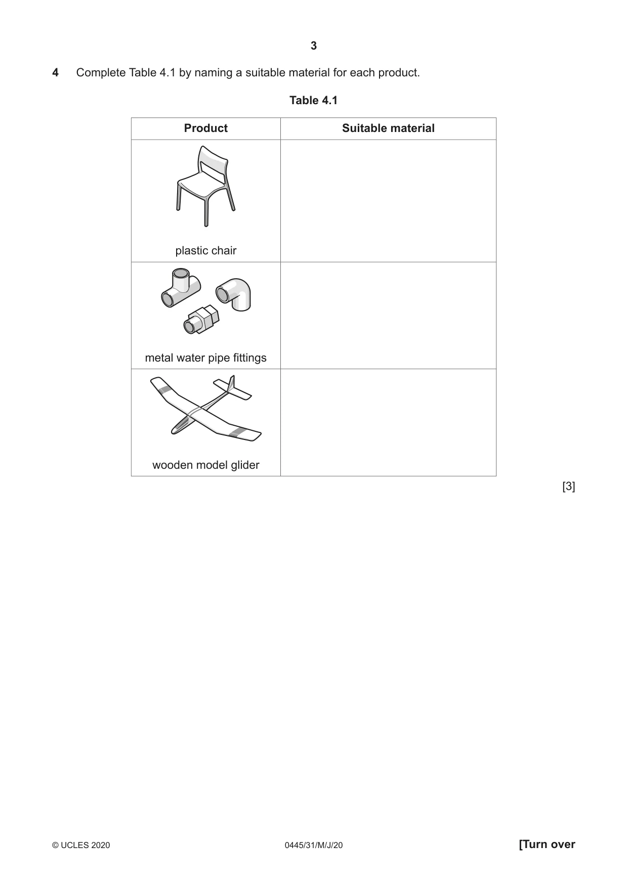 Cambridge IGCSE Design and Technology 0445 2020 May/June Paper 3 · Variant 1 question paper, page 3 of 20