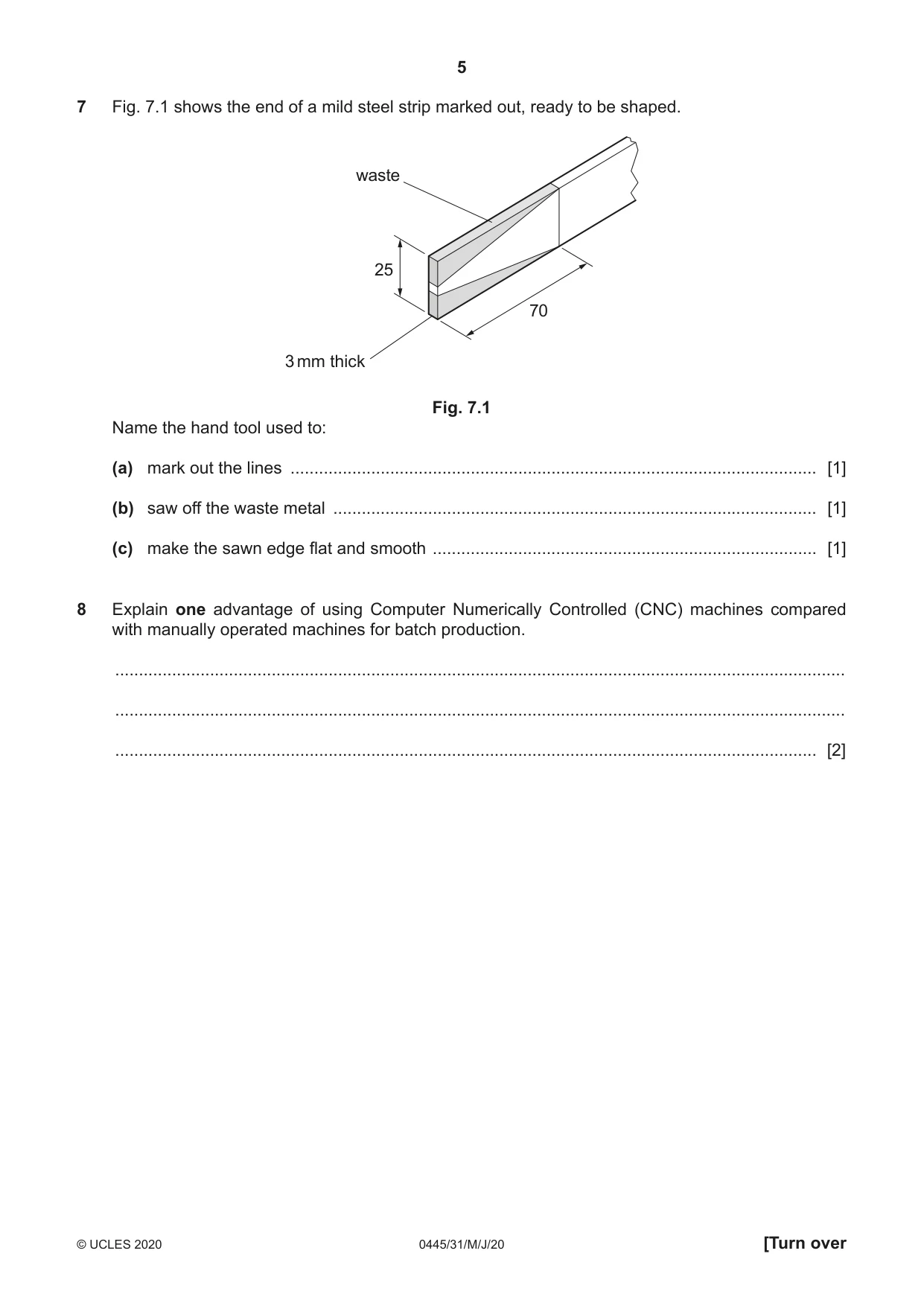 Cambridge IGCSE Design and Technology 0445 2020 May/June Paper 3 · Variant 1 question paper, page 5 of 20