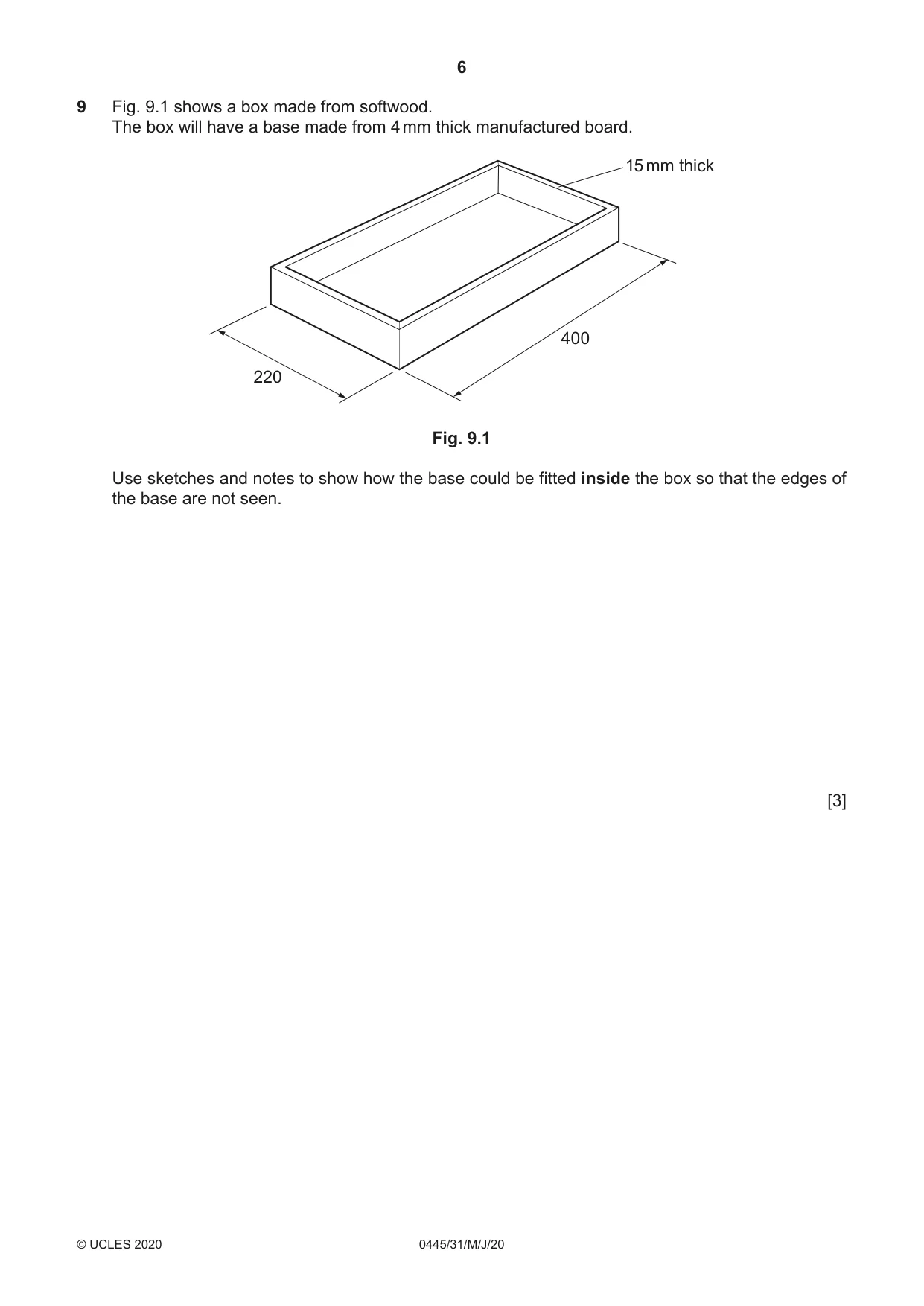 Cambridge IGCSE Design and Technology 0445 2020 May/June Paper 3 · Variant 1 question paper, page 6 of 20