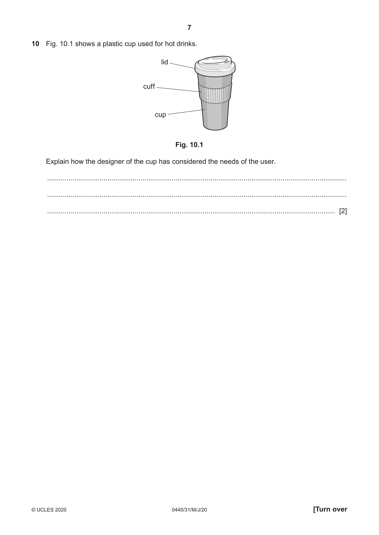 Cambridge IGCSE Design and Technology 0445 2020 May/June Paper 3 · Variant 1 question paper, page 7 of 20