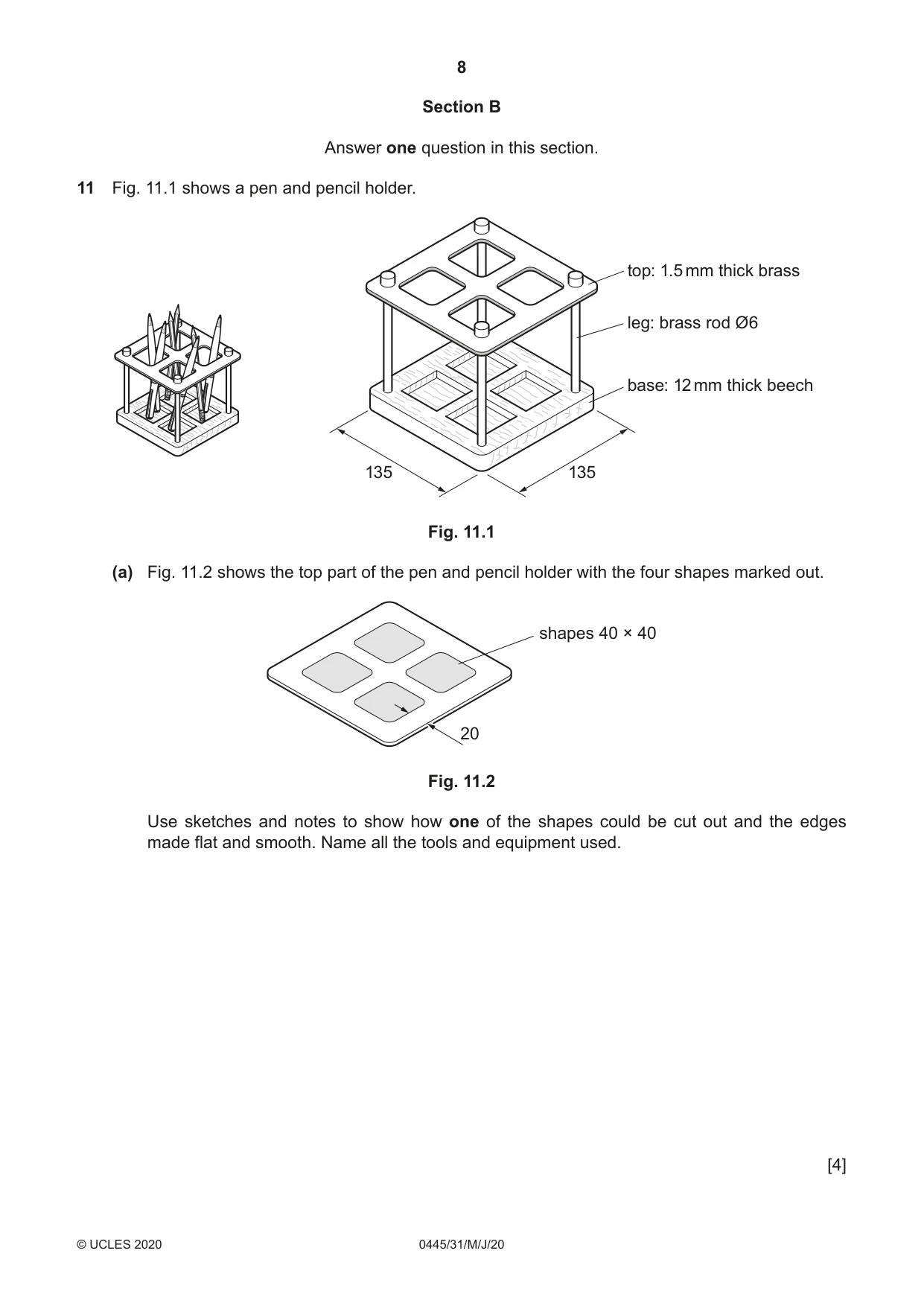 Cambridge IGCSE Design and Technology 0445 2020 May/June Paper 3 · Variant 1 question paper, page 8 of 20