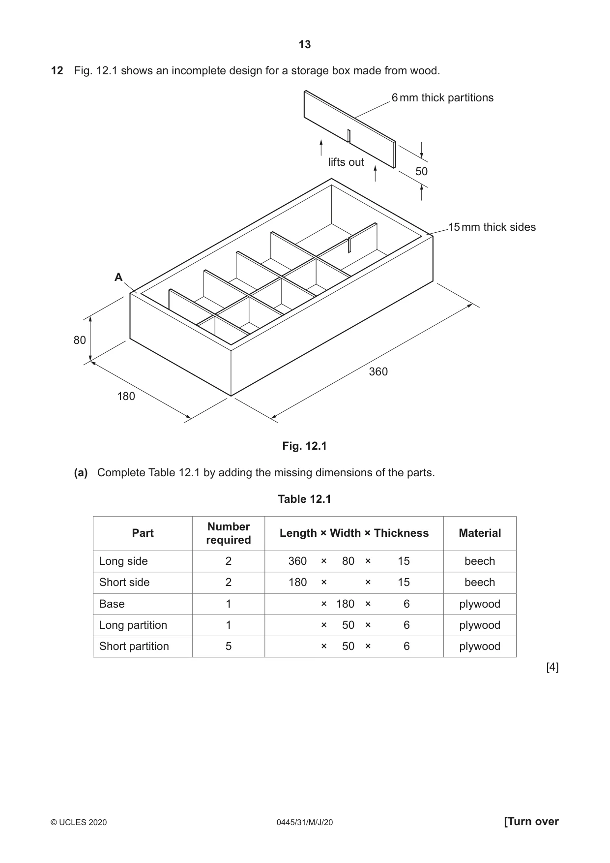 Cambridge IGCSE Design and Technology 0445 2020 May/June Paper 3 · Variant 1 question paper, page 13 of 20