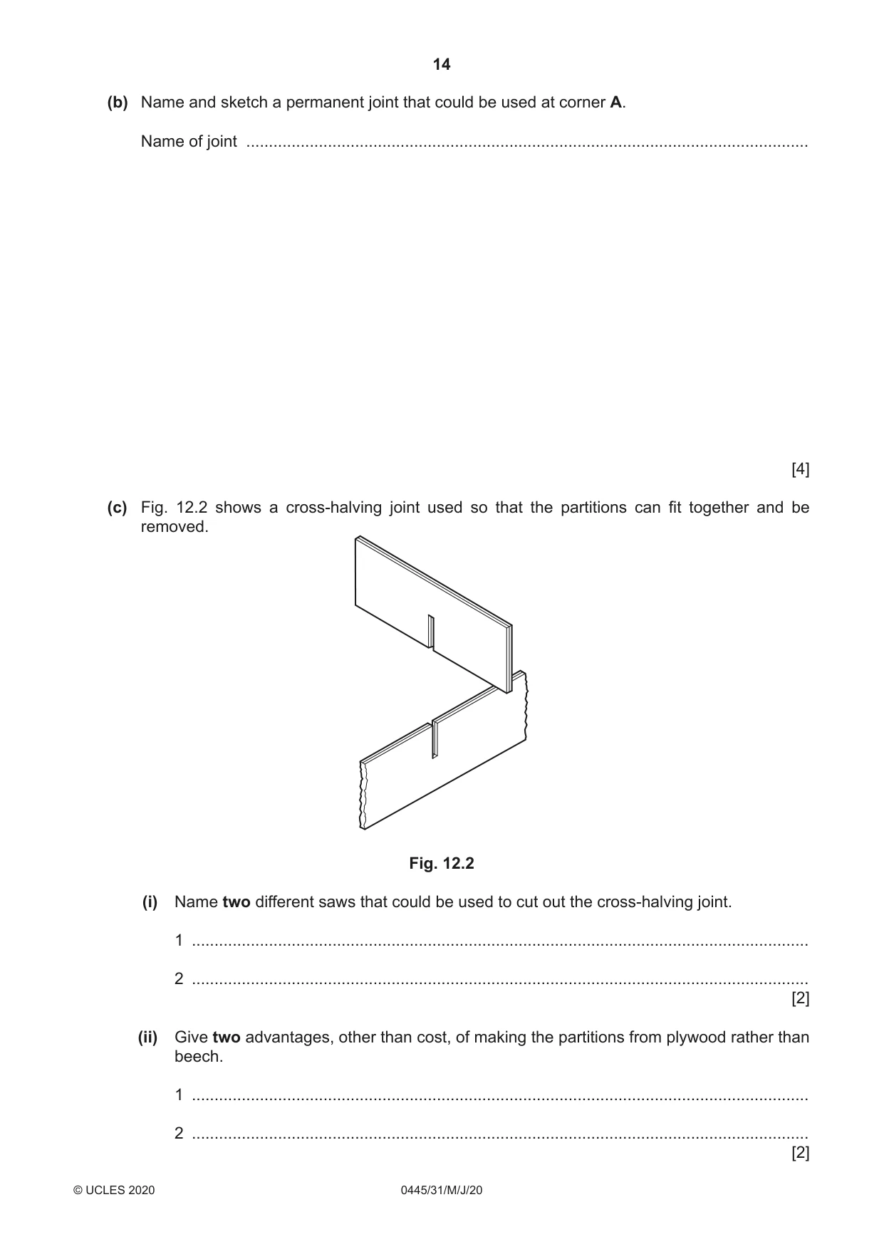 Cambridge IGCSE Design and Technology 0445 2020 May/June Paper 3 · Variant 1 question paper, page 14 of 20