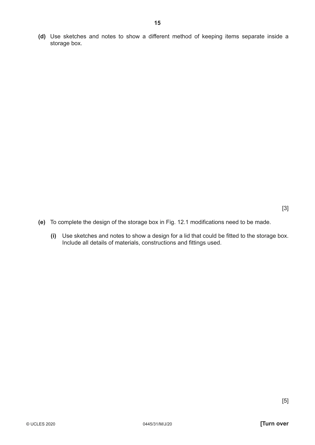 Cambridge IGCSE Design and Technology 0445 2020 May/June Paper 3 · Variant 1 question paper, page 15 of 20