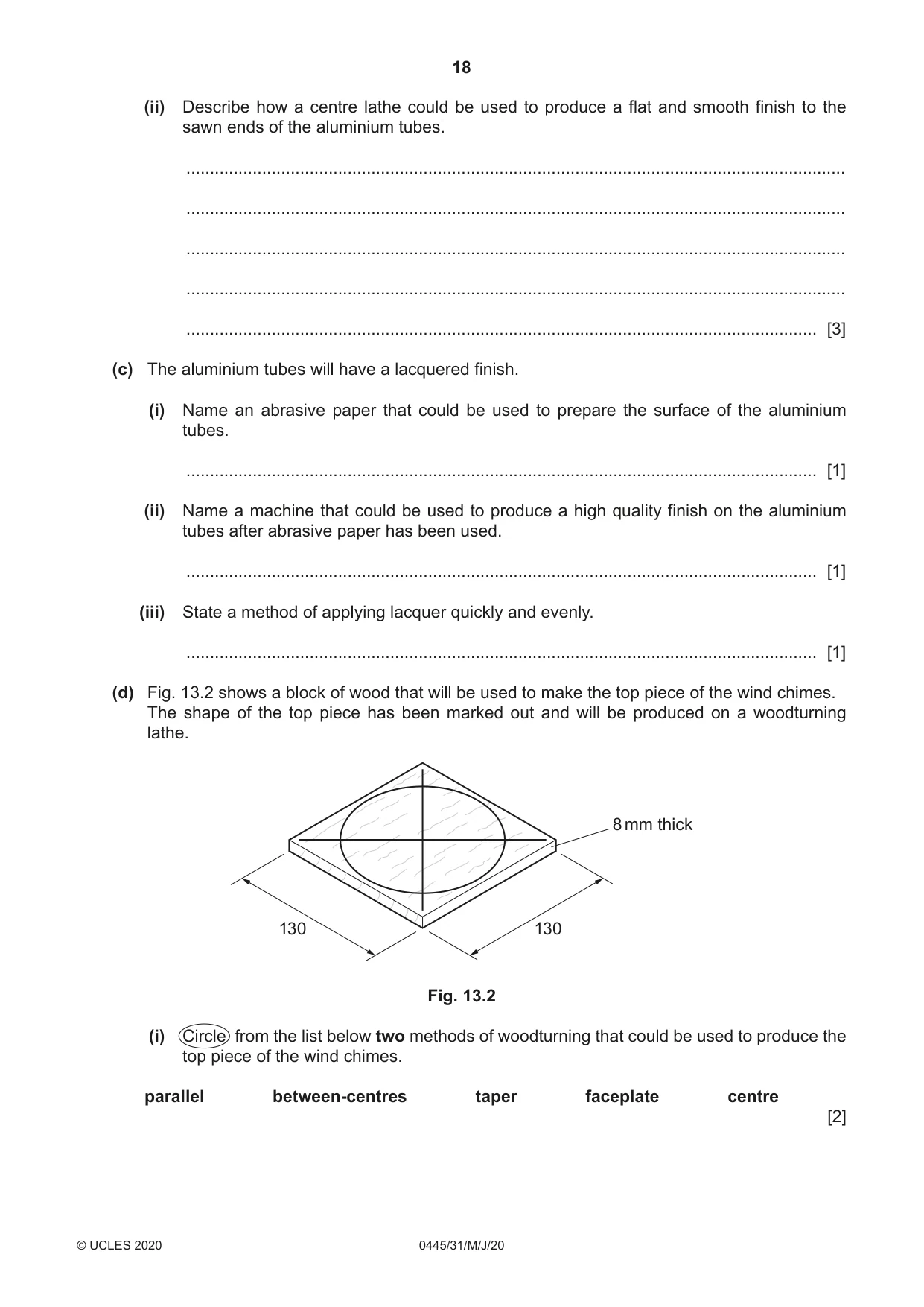 Cambridge IGCSE Design and Technology 0445 2020 May/June Paper 3 · Variant 1 question paper, page 18 of 20