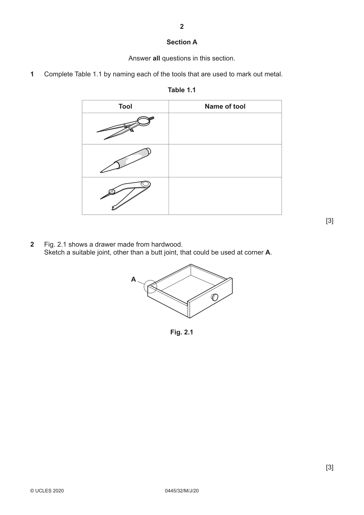 Cambridge IGCSE Design and Technology 0445 2020 May/June Paper 3 · Variant 2 question paper, page 2 of 20