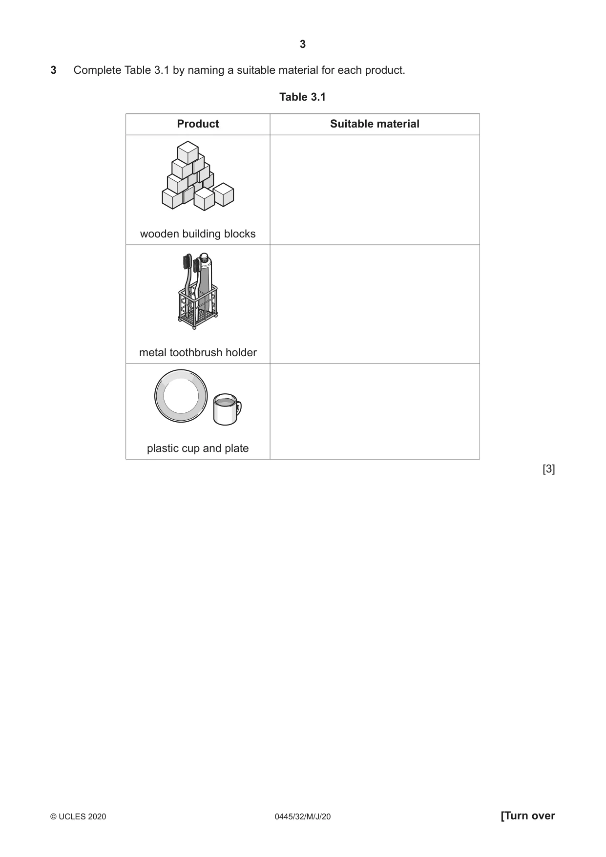 Cambridge IGCSE Design and Technology 0445 2020 May/June Paper 3 · Variant 2 question paper, page 3 of 20
